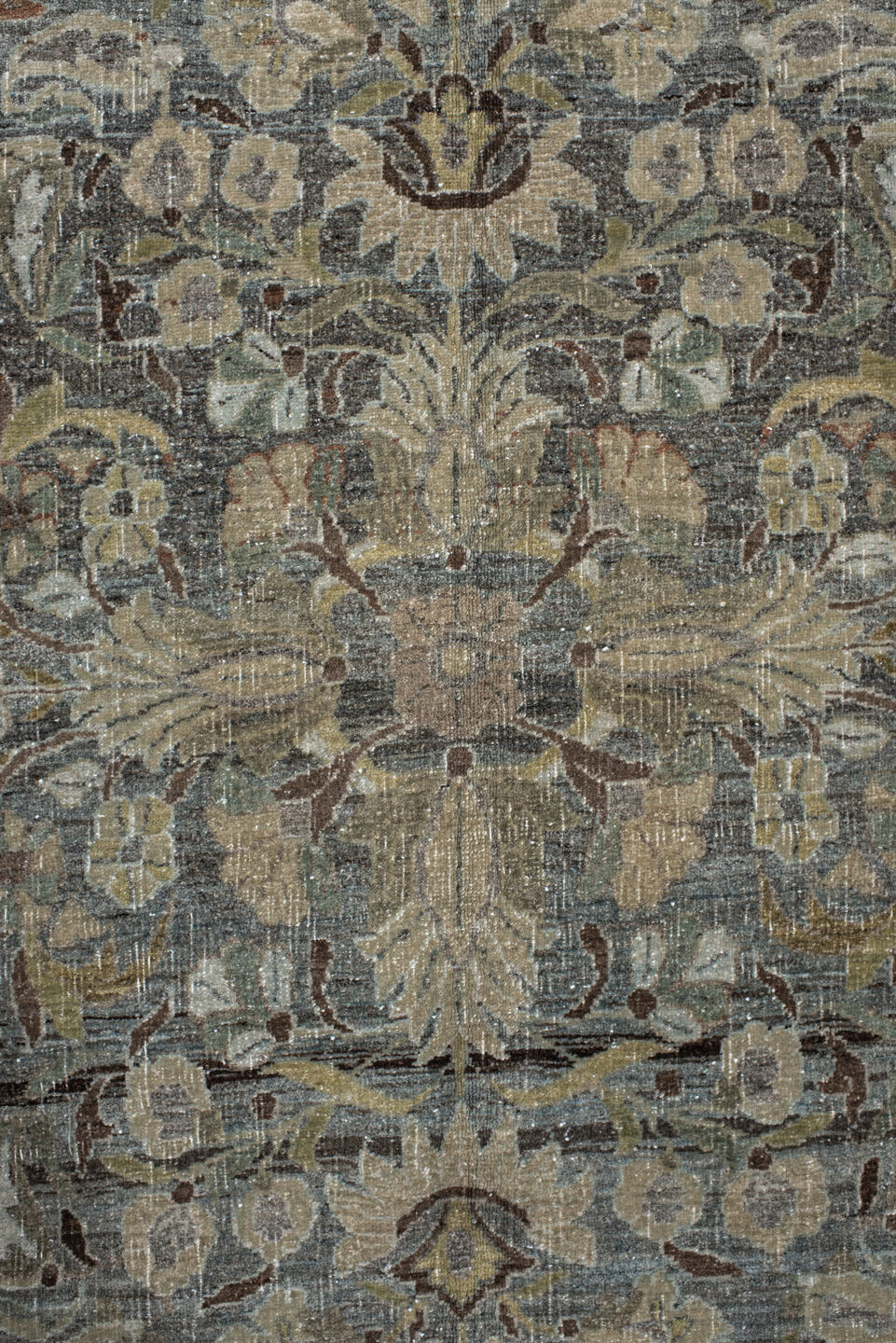 8' x 13' one-of-a-kind handmade vintage Bidjar large size rug. Color palette: taupe, ivory, brown, slate, sage, rust, beige