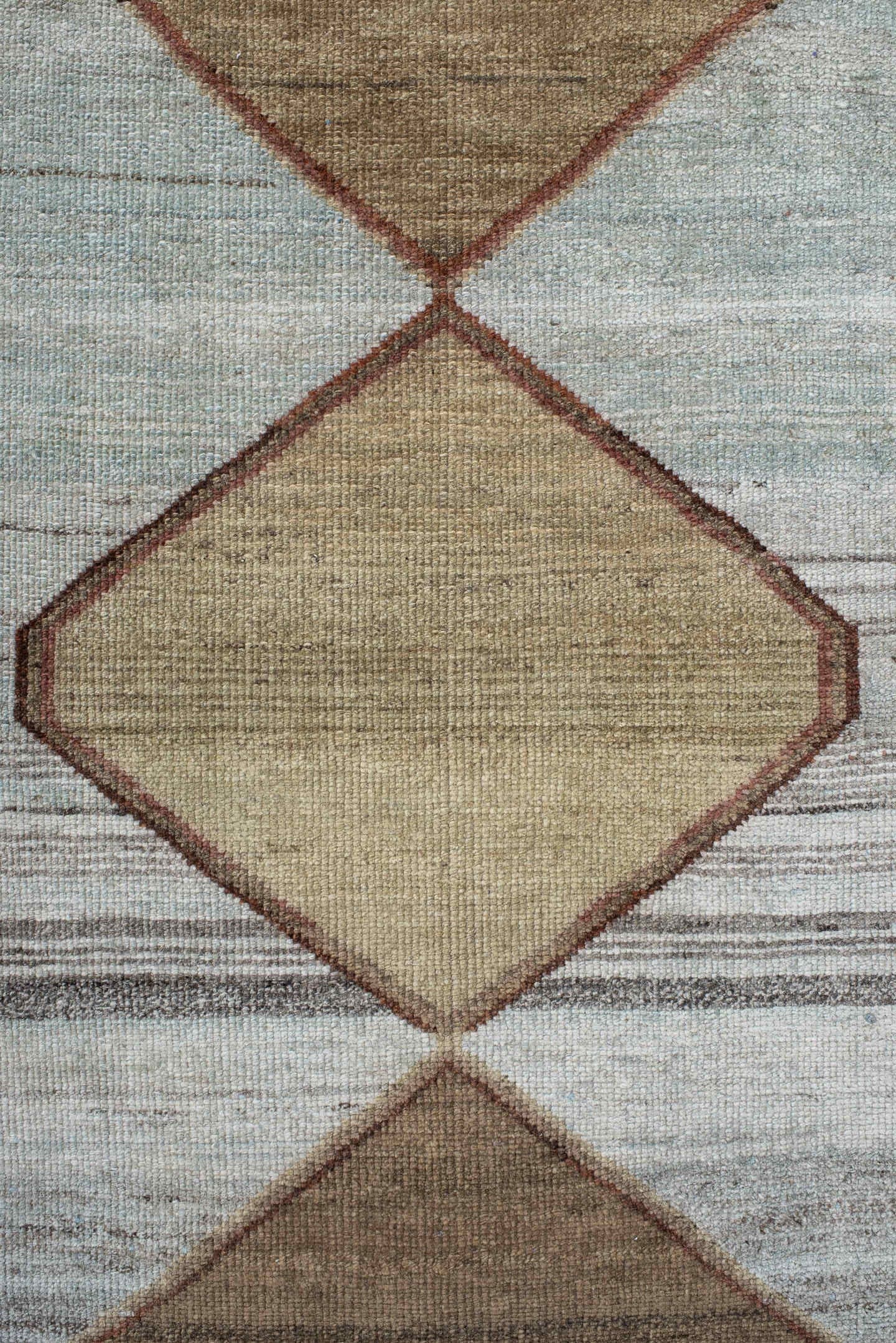 3' x 10' one-of-a-kind handmade antique Gabbe runner rug. Color palette: ivory, taupe, rust, camel, brown, sand, rose, beige