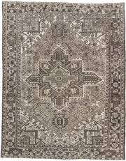 8' x 11' one-of-a-kind handmade vintage Heriz large size rug. Color palette: ivory, brown, taupe, charcoal, beige, gray