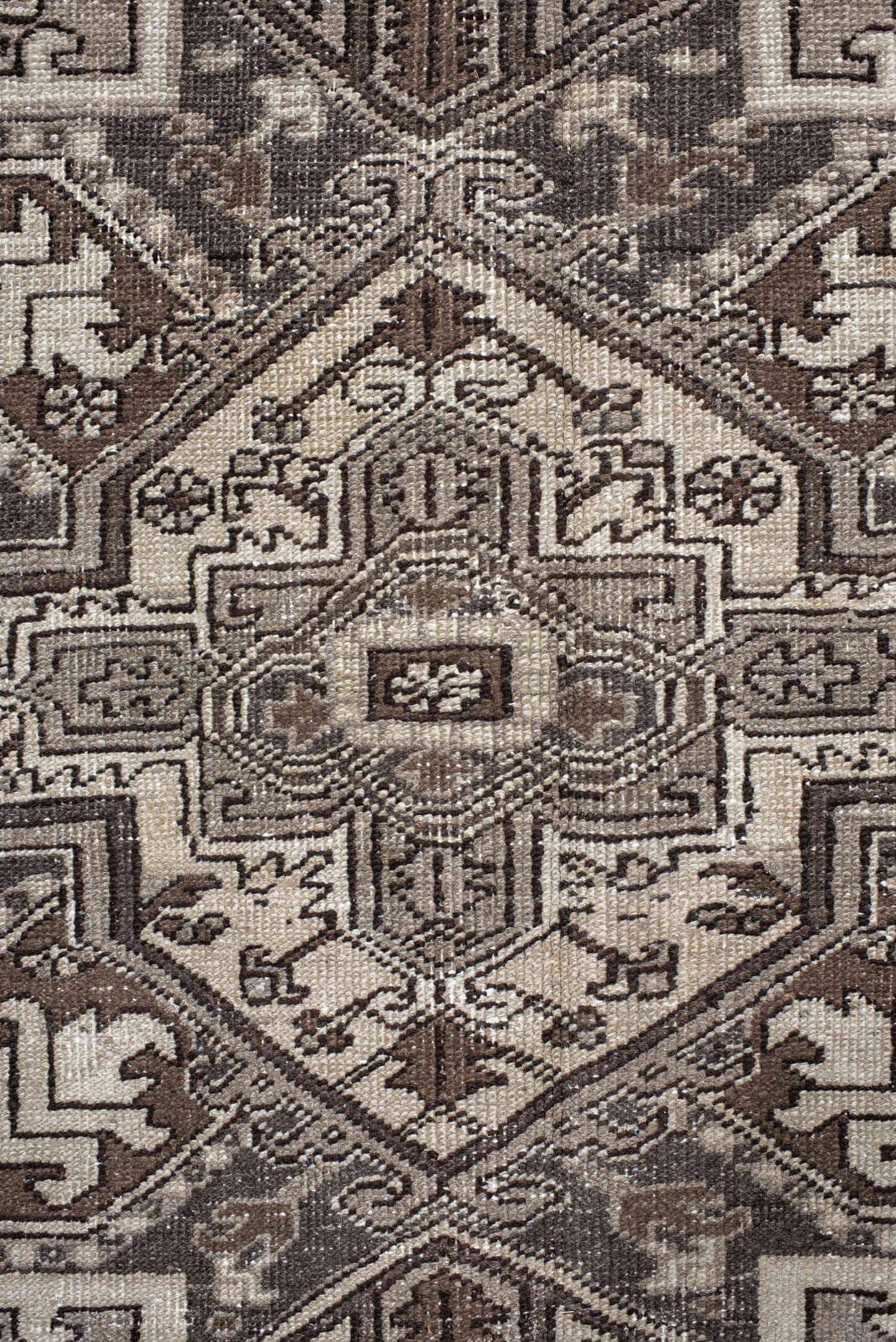 8' x 11' one-of-a-kind handmade vintage Heriz large size rug. Color palette: ivory, brown, taupe, charcoal, beige, gray