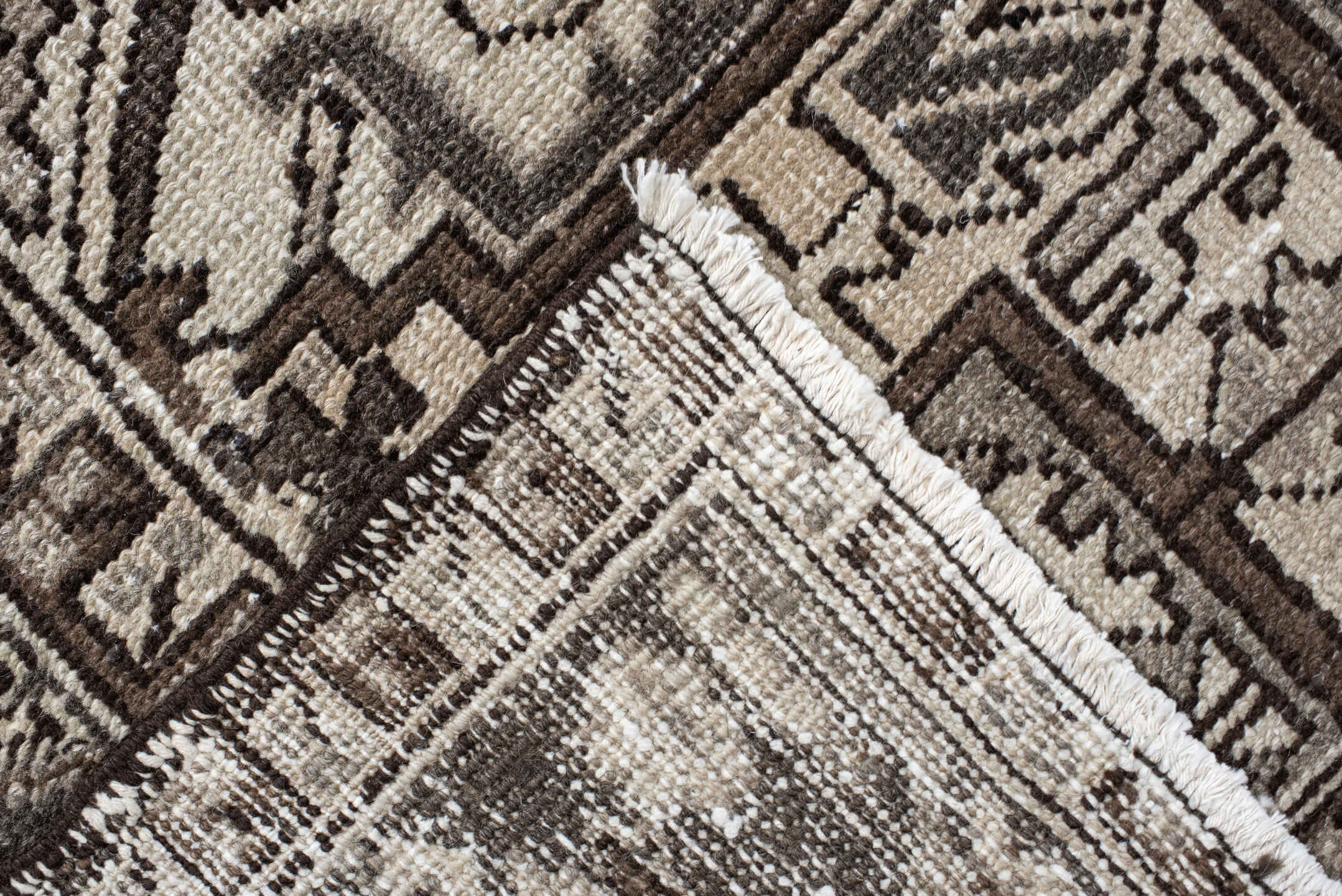 8' x 11' one-of-a-kind handmade vintage Heriz large size rug. Color palette: ivory, brown, taupe, charcoal, beige, gray