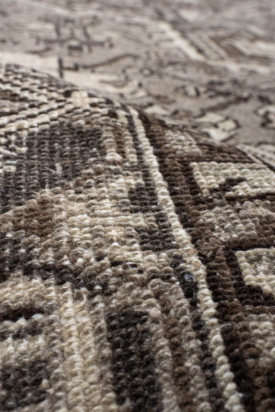 8' x 11' one-of-a-kind handmade vintage Heriz large size rug. Color palette: ivory, brown, taupe, charcoal, beige, gray