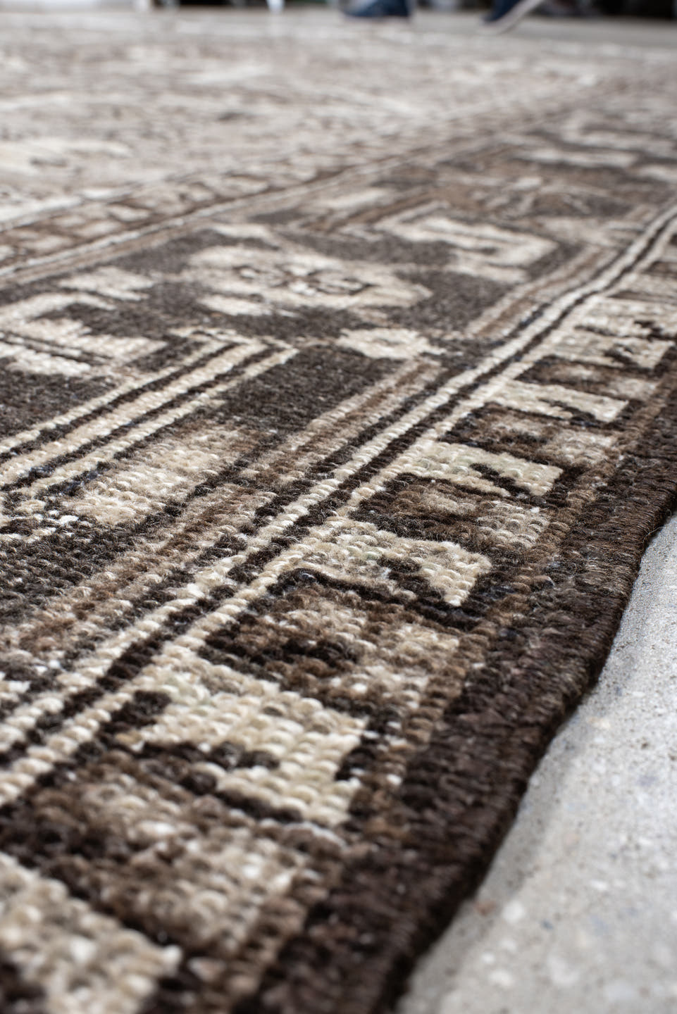8' x 11' one-of-a-kind handmade vintage Heriz large size rug. Color palette: ivory, brown, taupe, charcoal, beige, gray