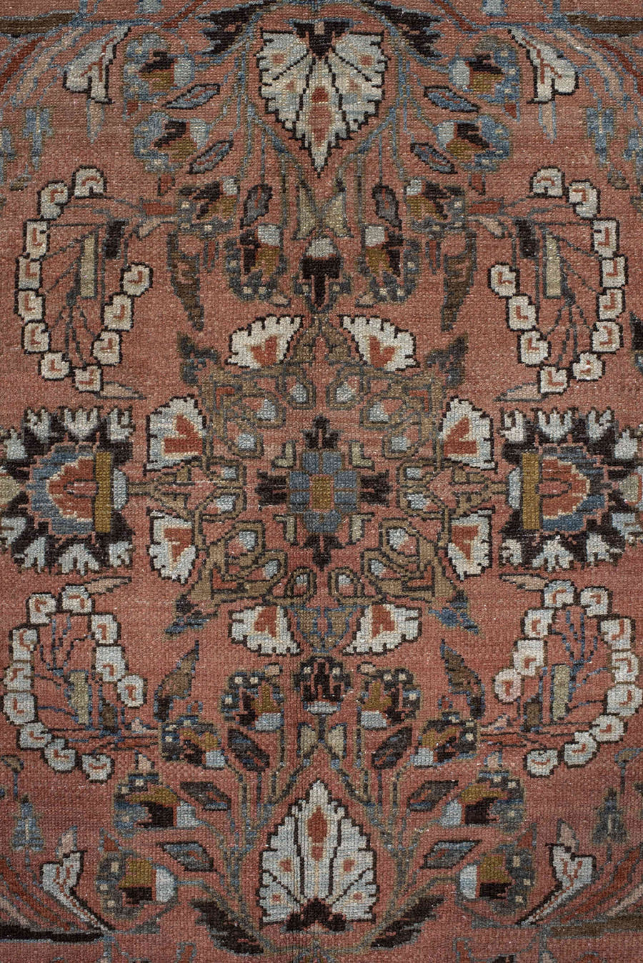10' x 12' one-of-a-kind handmade vintage Tabriz large size rug. Color palette: terra cotta, blue, ivory, taupe, charcoal