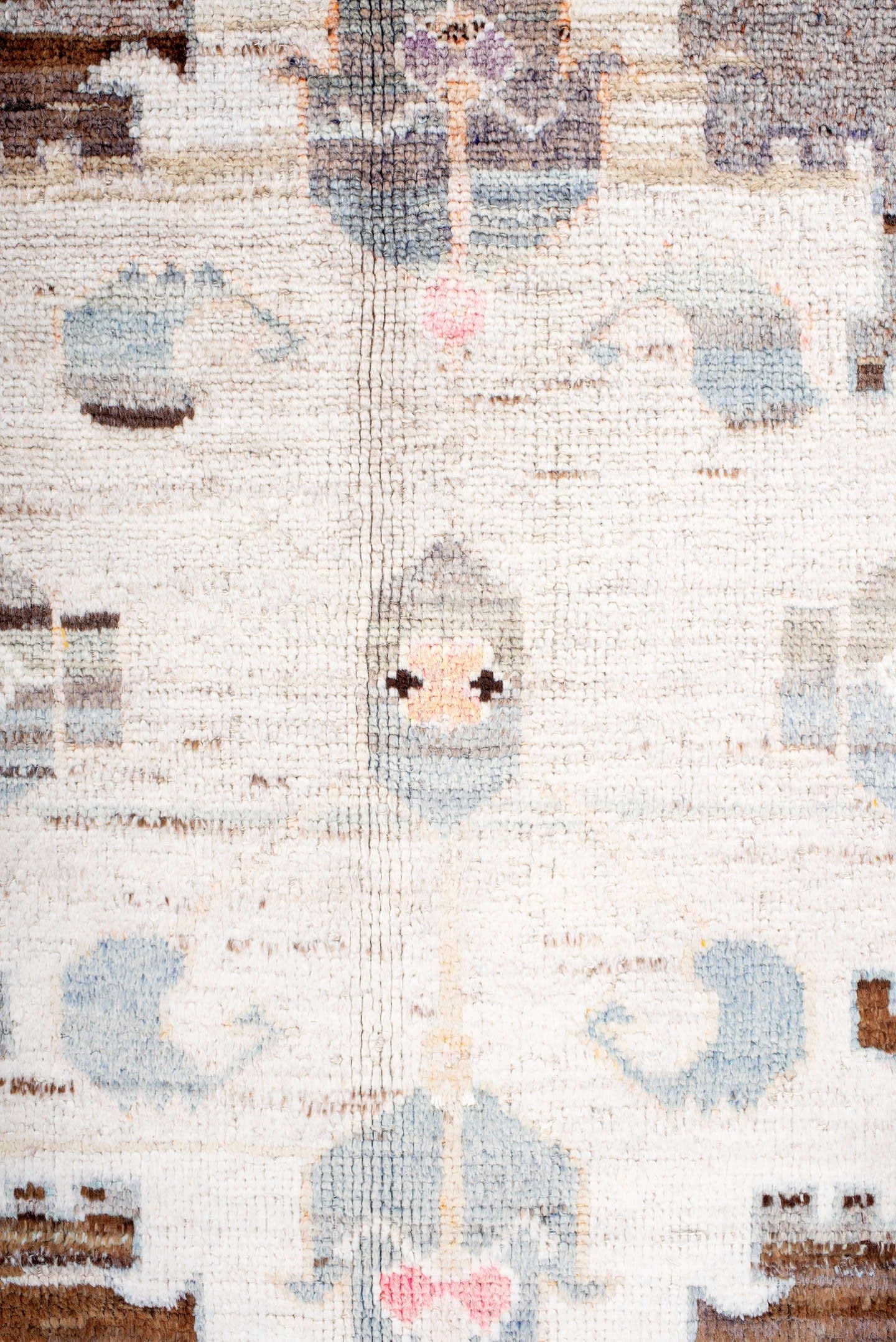 10' x 13' one-of-a-kind handmade vintage Kars large size rug. Color palette: ivory, brown, taupe, camel, pale blue, lavender