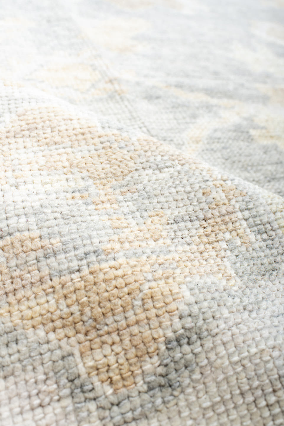 8' x 11' one-of-a-kind handmade vintage Oushak large size rug. Color palette: ivory, pale blue, cream, beige, taupe
