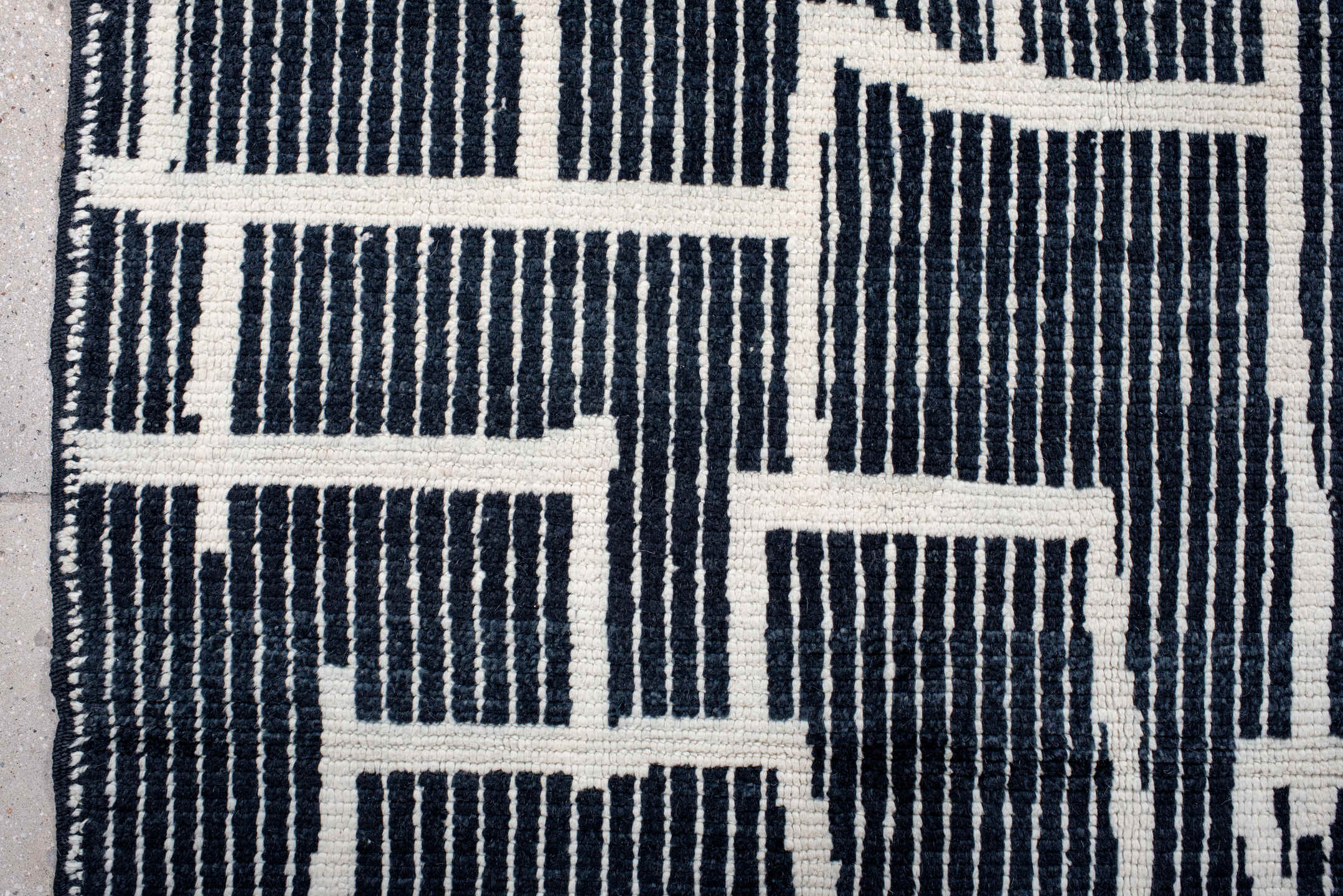 7' x 10' one-of-a-kind handmade vintage Tulu large size rug. Color palette: navy, ivory, blue