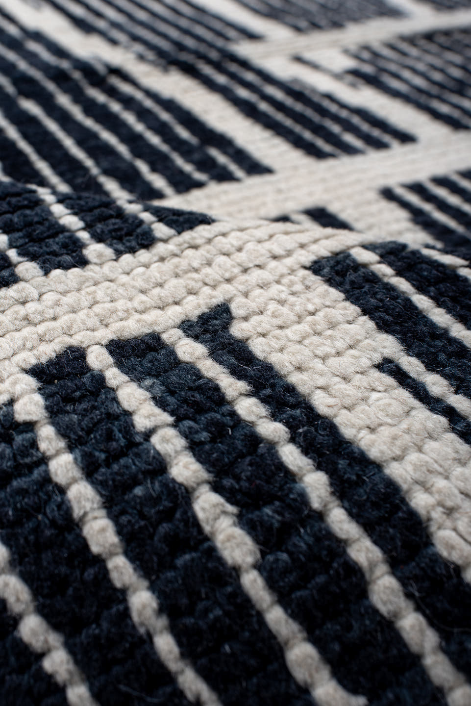 7' x 10' one-of-a-kind handmade vintage Tulu large size rug. Color palette: navy, ivory, blue