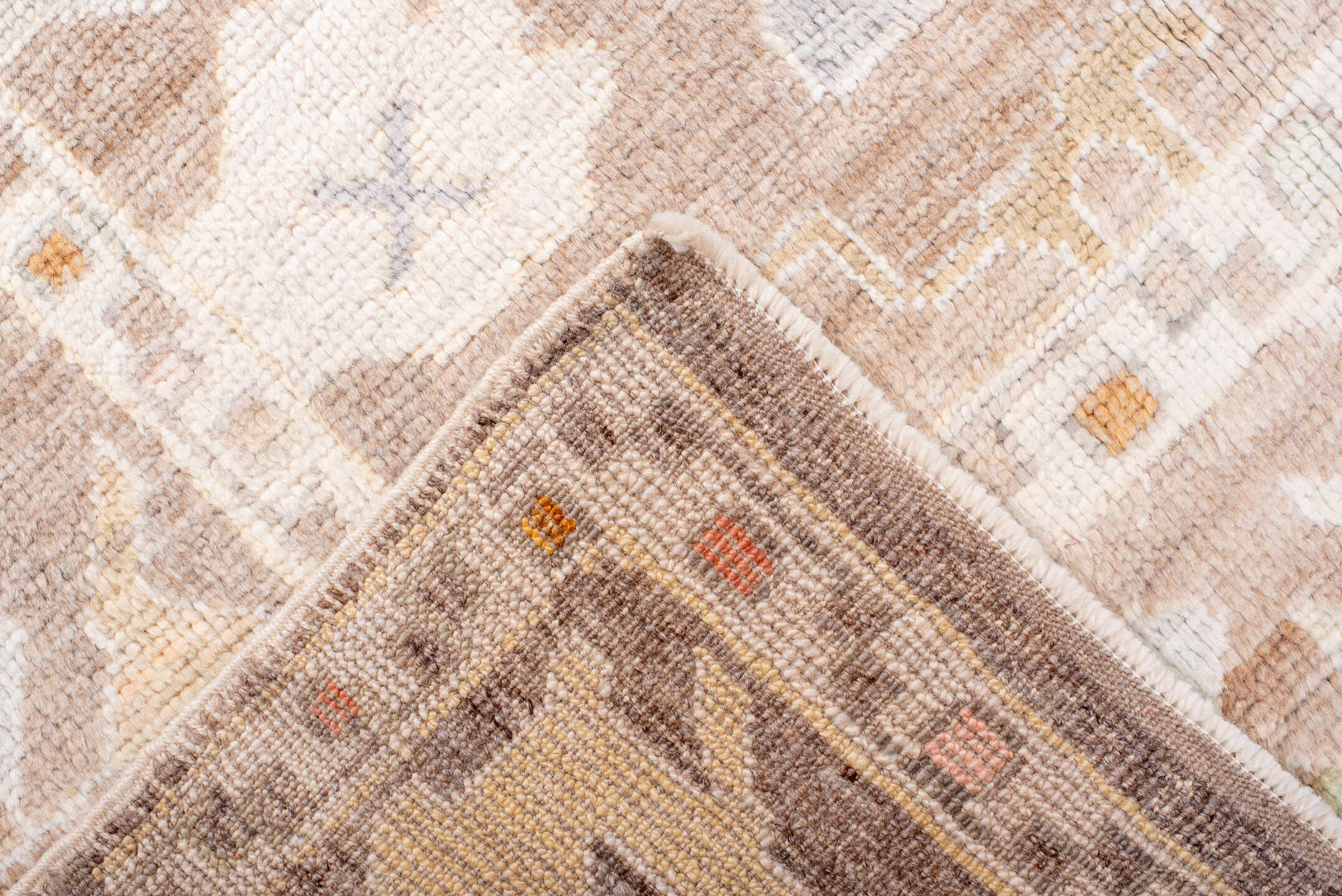 8' x 10' one-of-a-kind handmade vintage Oushak large size rug. Color palette: antiquewhite, brown, gray, light gray, linen