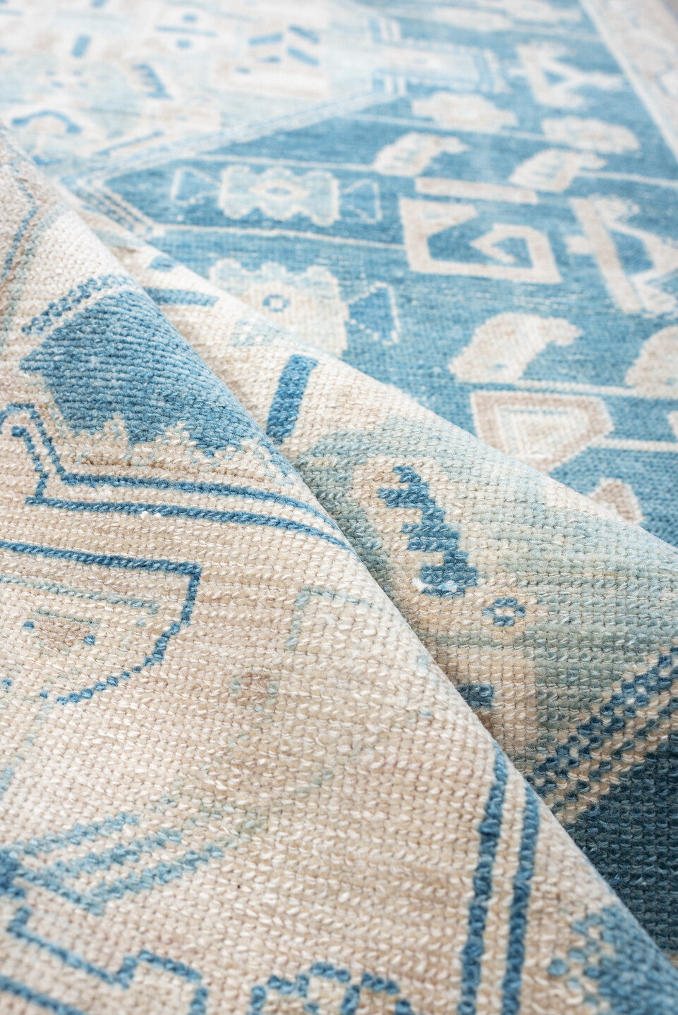 3' x 6' one-of-a-kind handmade antique Malayer runner rug. Color palette: sky blue, ivory, sand, beige, taupe, light blue