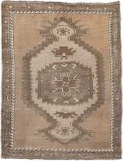 3' x 4' one-of-a-kind handmade antique Kars small size rug. Color palette: taupe, camel, ivory, brown, greige, beige, gray