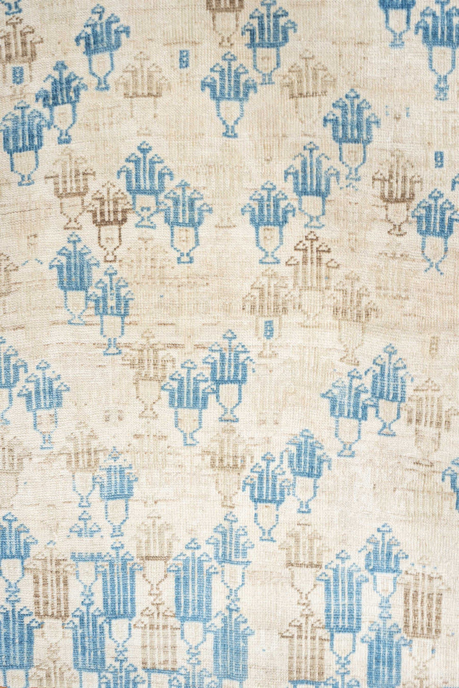 3' x 6' one-of-a-kind handmade antique rug. Color palette: ivory, sky blue, beige, taupe, light blue, gray