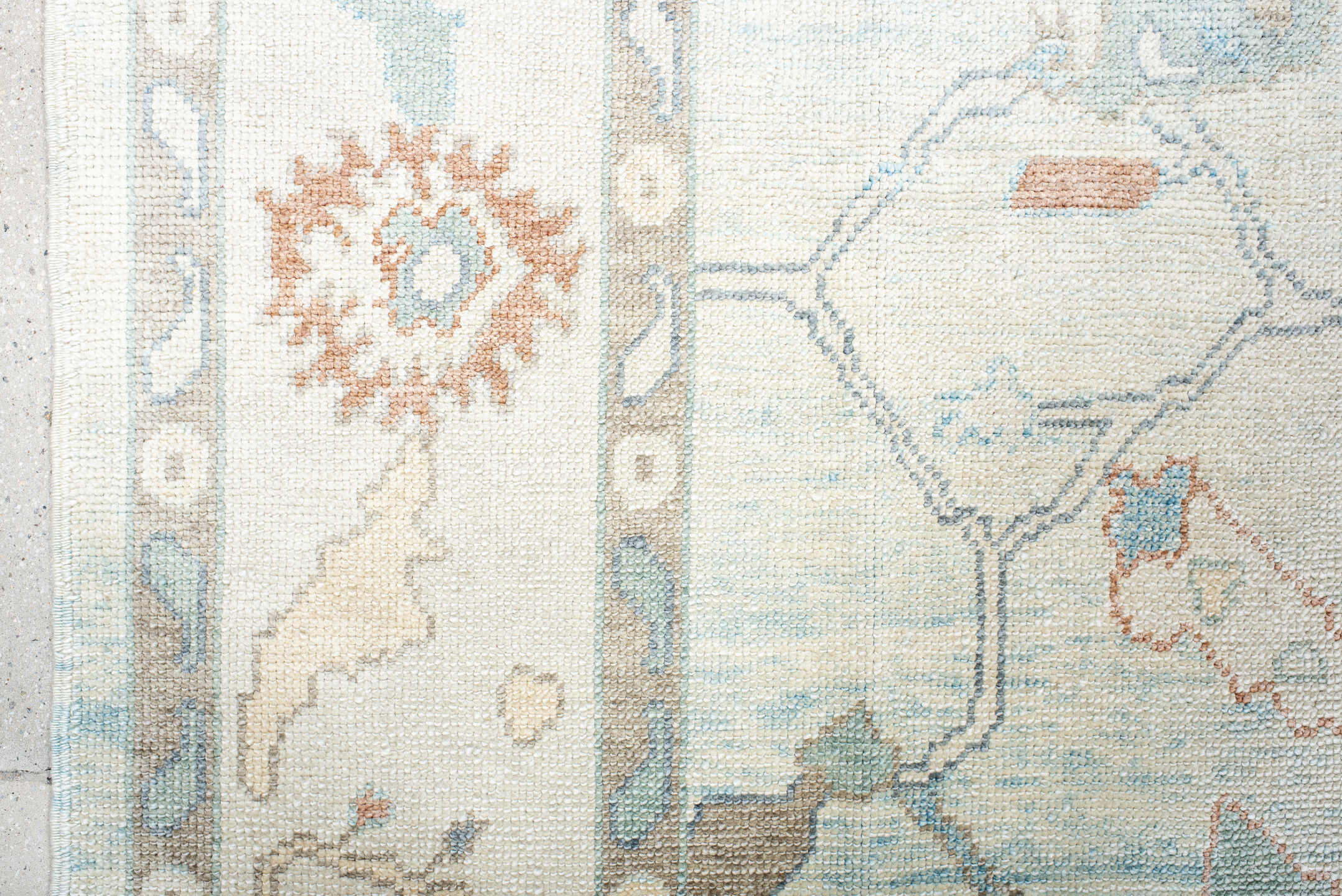 7' x 10' one-of-a-kind handmade vintage Oushak large size rug. Color palette: brown, dark gray, floral white, gainsboro