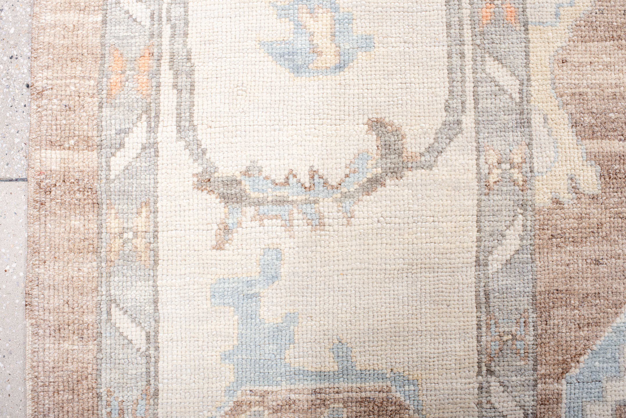 12' x 15' one-of-a-kind handmade vintage Oushak oversize rug. Color palette: taupe, ivory, powder_blue, gray, peach, beige