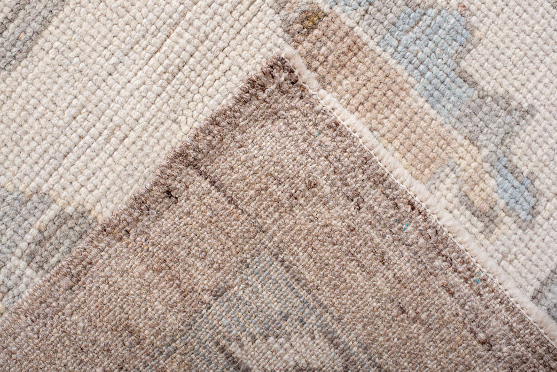 12' x 15' one-of-a-kind handmade vintage Oushak oversize rug. Color palette: taupe, ivory, powder_blue, gray, peach, beige