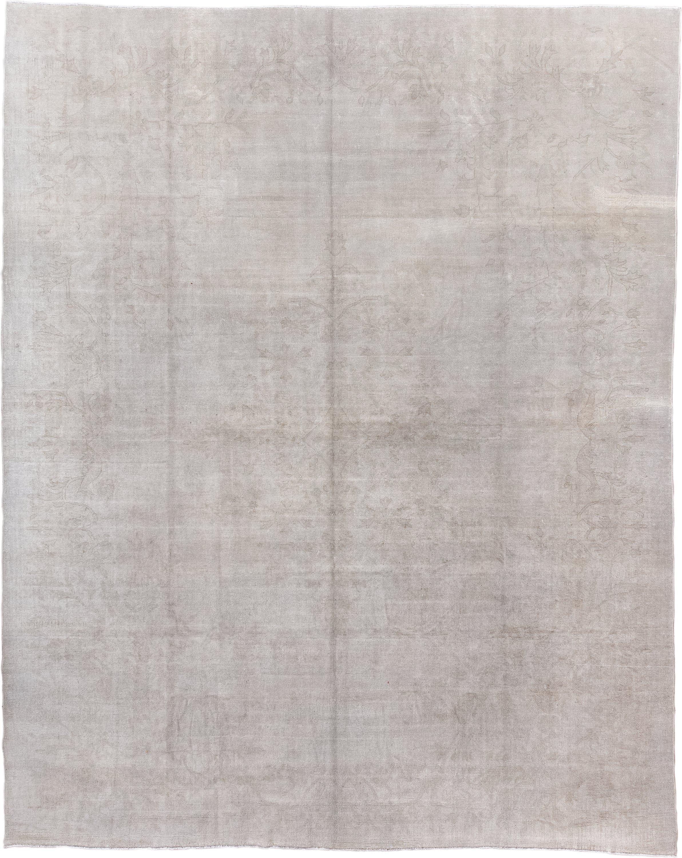 10' x 13' one-of-a-kind handmade vintage Oushak large size rug. Color palette: ivory, taupe, beige, cream, sand, pale gray