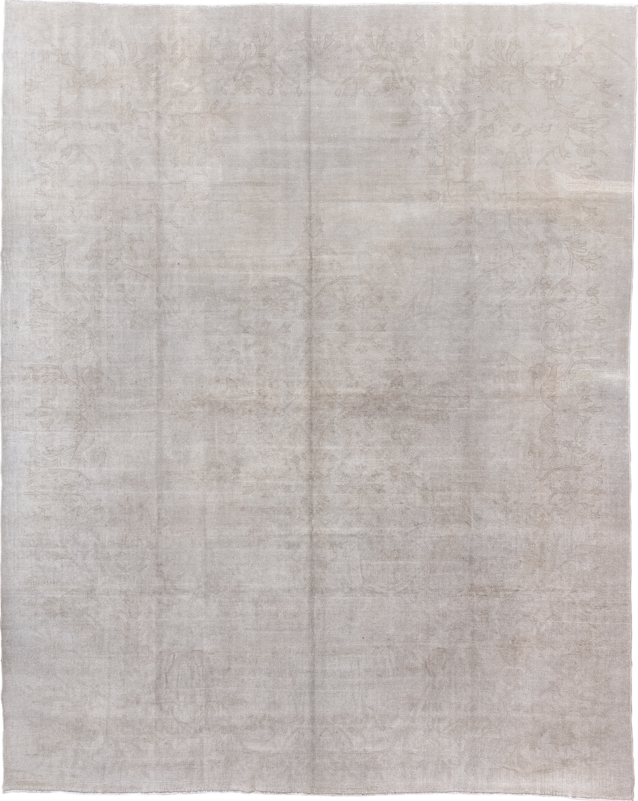 10' x 13' one-of-a-kind handmade vintage Oushak large size rug. Color palette: dark gray, gray, light gray, off-white