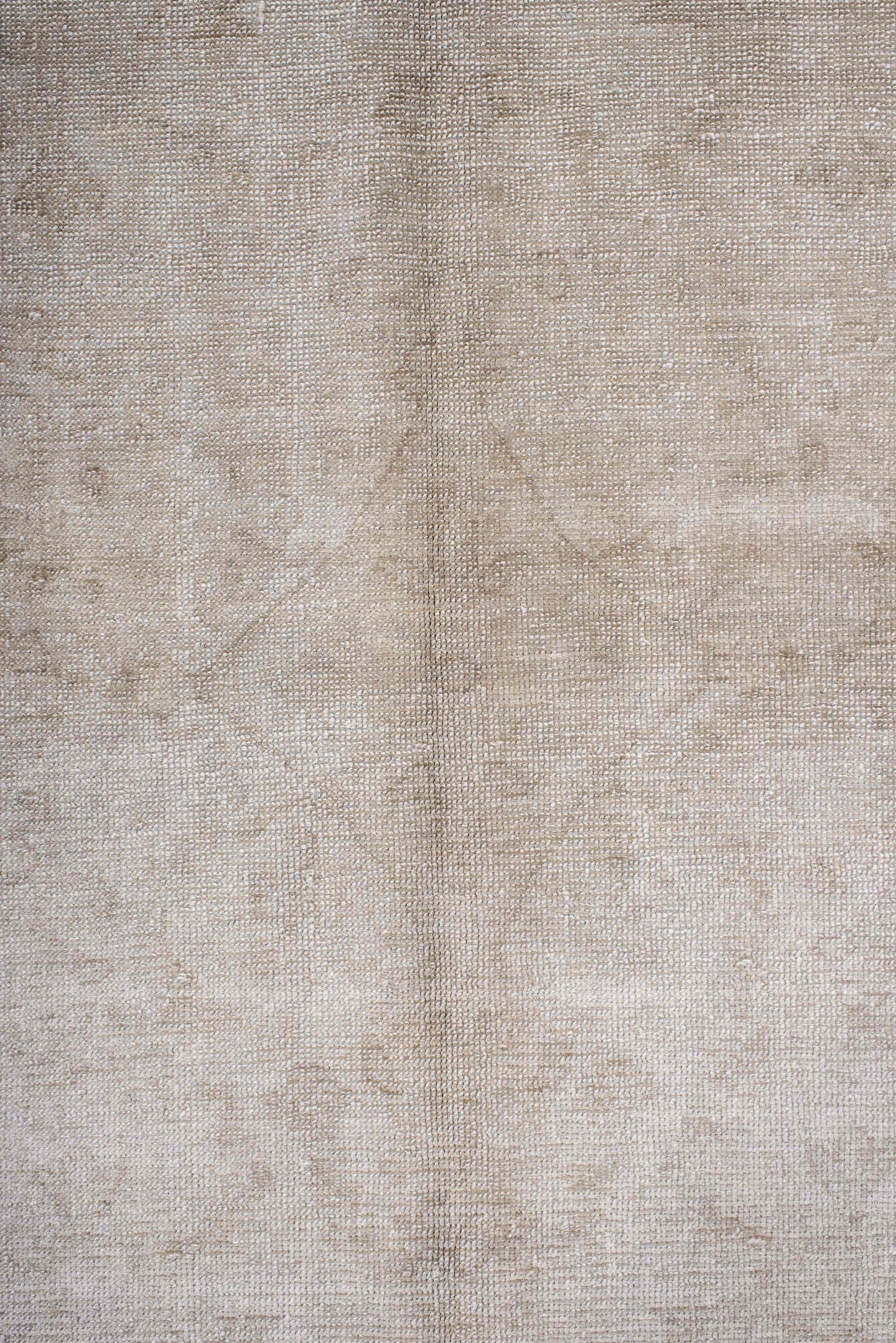 10' x 13' one-of-a-kind handmade vintage Oushak large size rug. Color palette: ivory, taupe, beige, cream, sand, pale gray