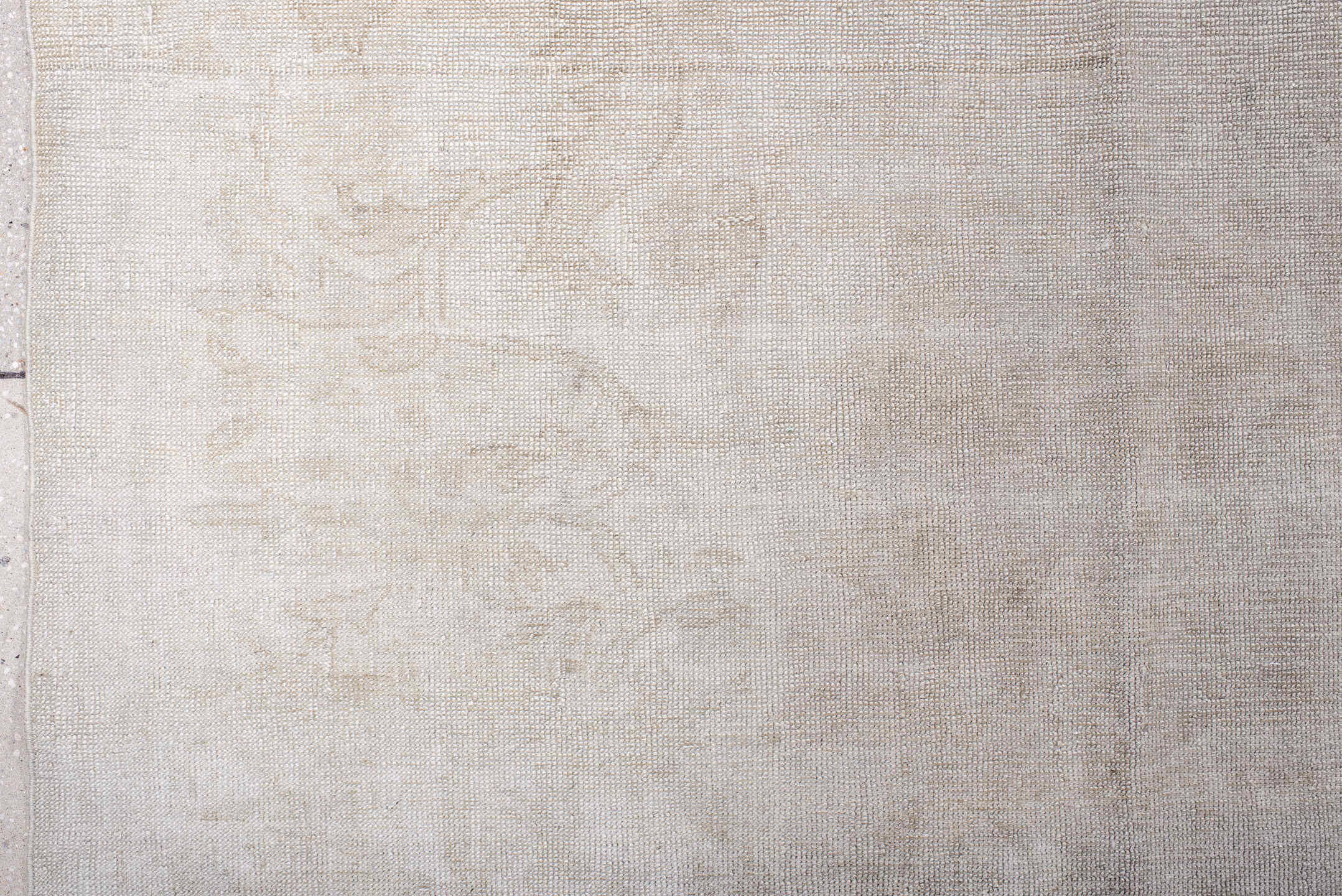 10' x 13' one-of-a-kind handmade vintage Oushak large size rug. Color palette: ivory, taupe, beige, cream, sand, pale gray