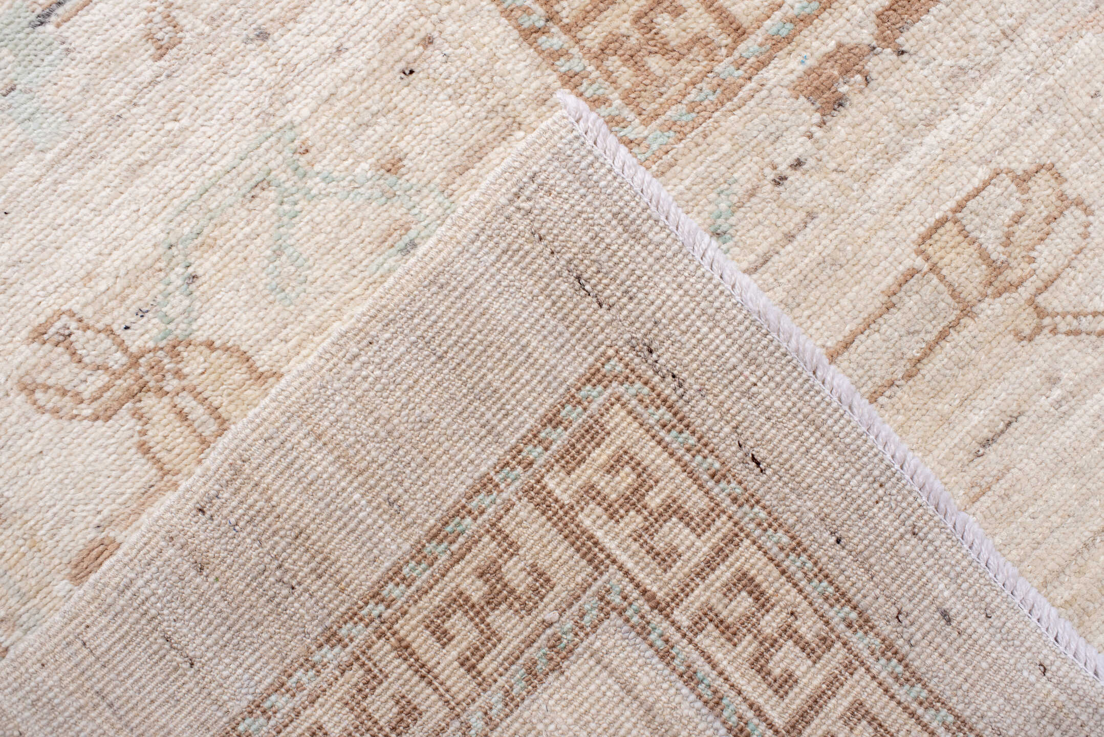 12' x 16' one-of-a-kind handmade vintage Khotan oversize rug. Color palette: brown, dark gray, gainsboro, gray, light gray