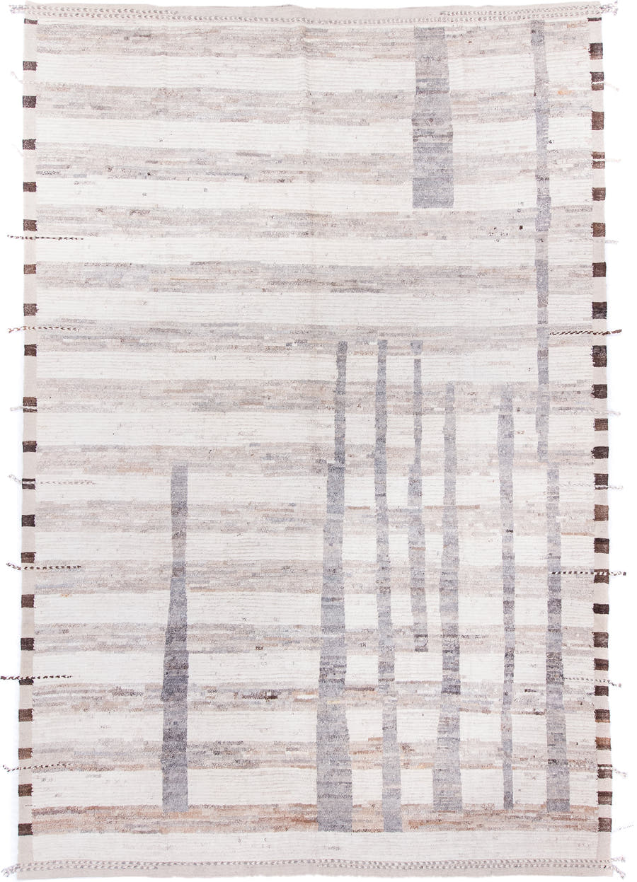 10' x 14' one-of-a-kind handmade vintage Tulu large size rug. Color palette: ivory, taupe, gray, brown, greige, beige