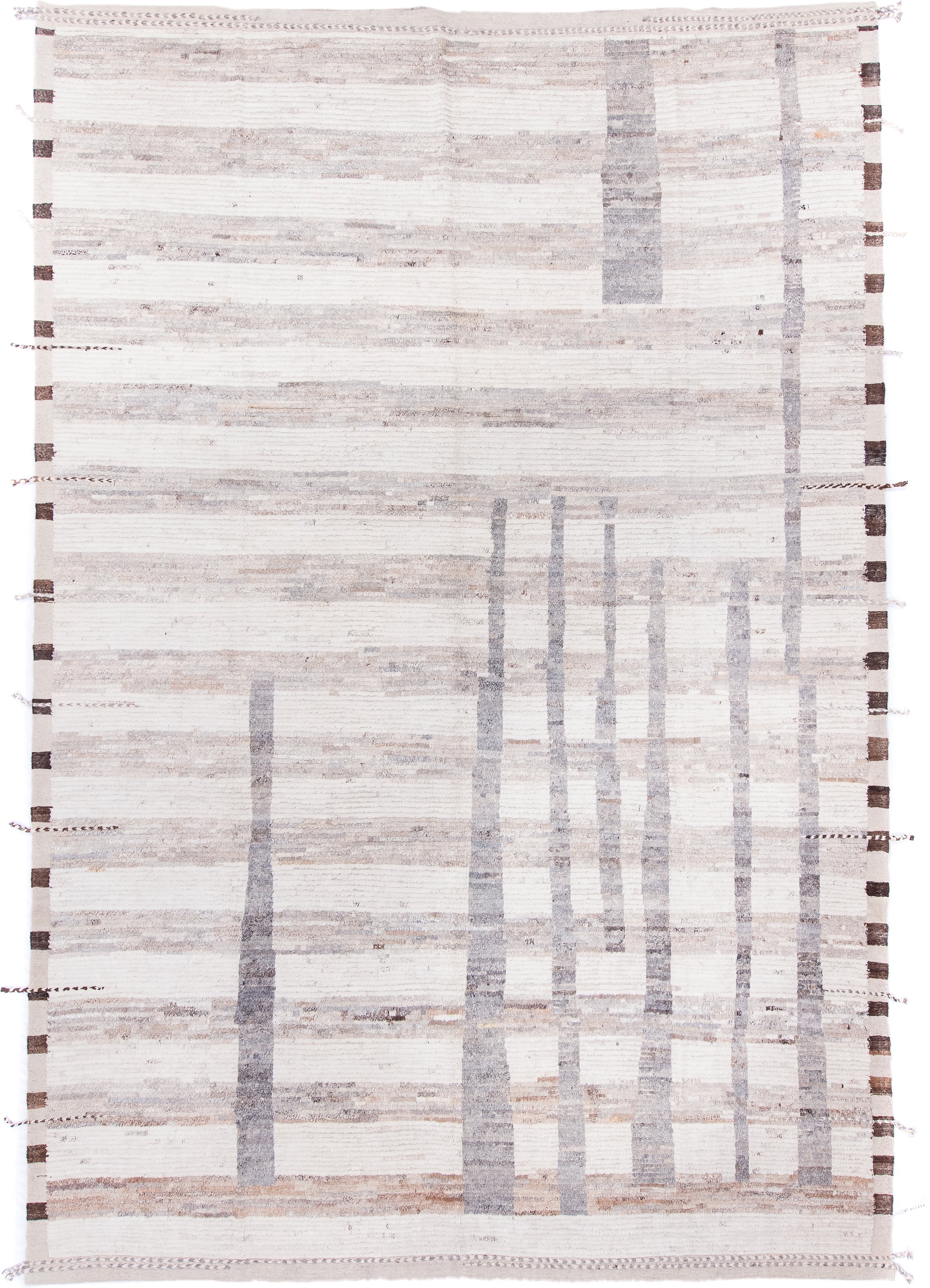 10' x 14' one-of-a-kind handmade vintage Tulu large size rug. Color palette: ivory, taupe, gray, brown, greige, beige