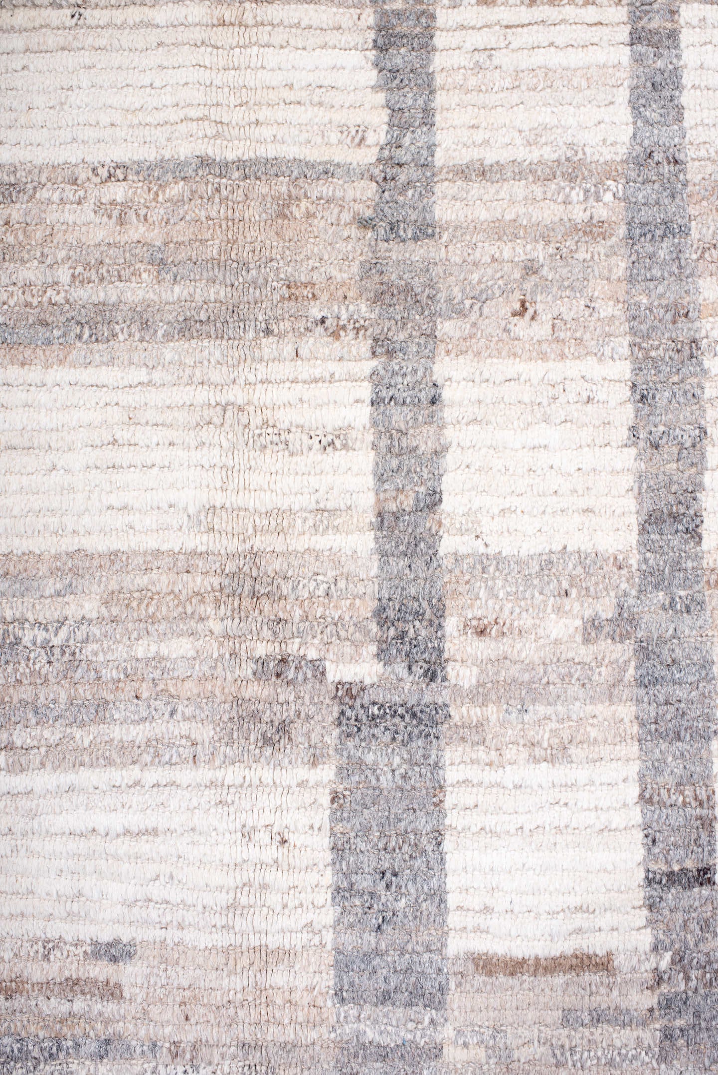 10' x 14' one-of-a-kind handmade vintage Tulu large size rug. Color palette: ivory, taupe, gray, brown, greige, beige