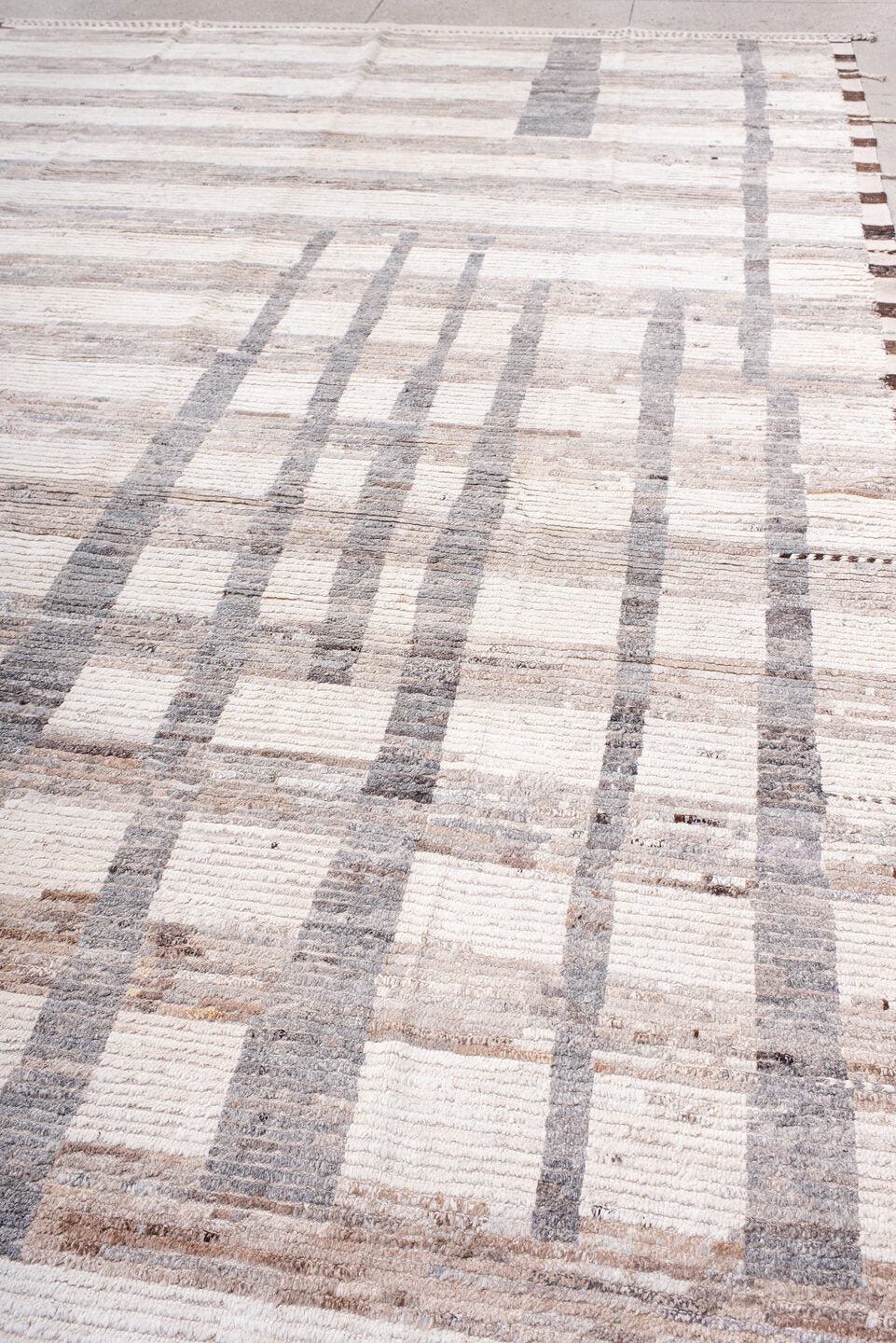10' x 14' one-of-a-kind handmade vintage Tulu large size rug. Color palette: ivory, taupe, gray, brown, greige, beige