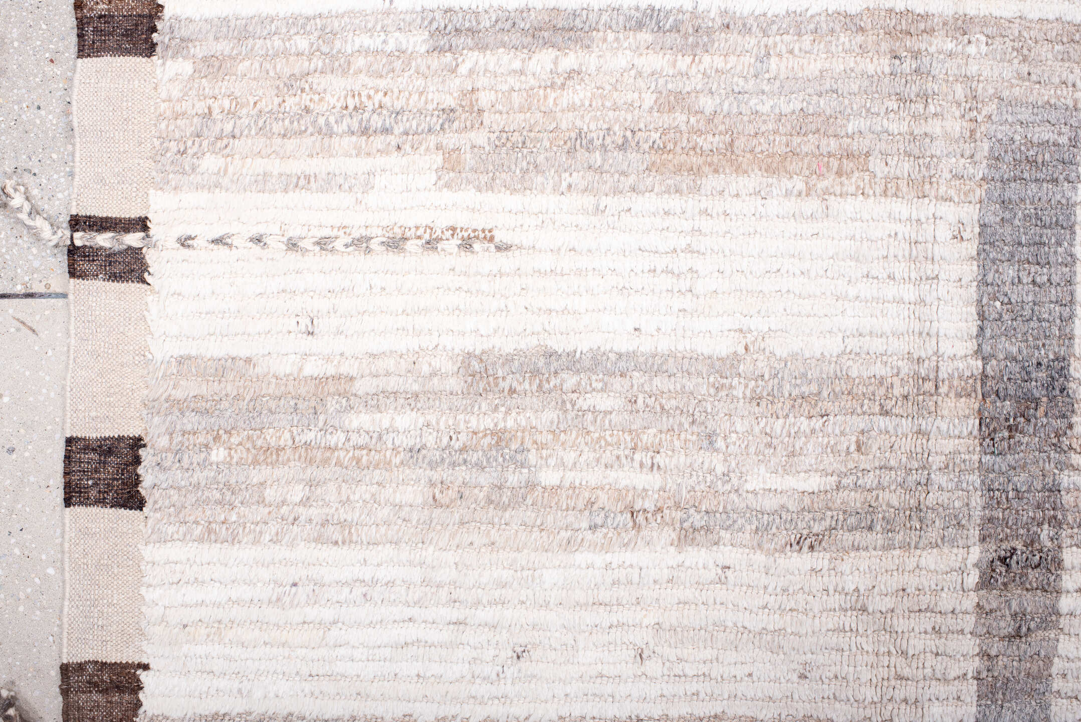 10' x 14' one-of-a-kind handmade vintage Tulu large size rug. Color palette: ivory, taupe, gray, brown, greige, beige