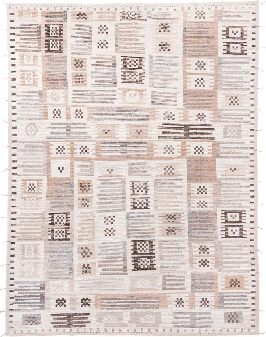 10' x 13' one-of-a-kind handmade vintage Tulu large size rug. Color palette: ivory, taupe, gray, blush, charcoal, cream