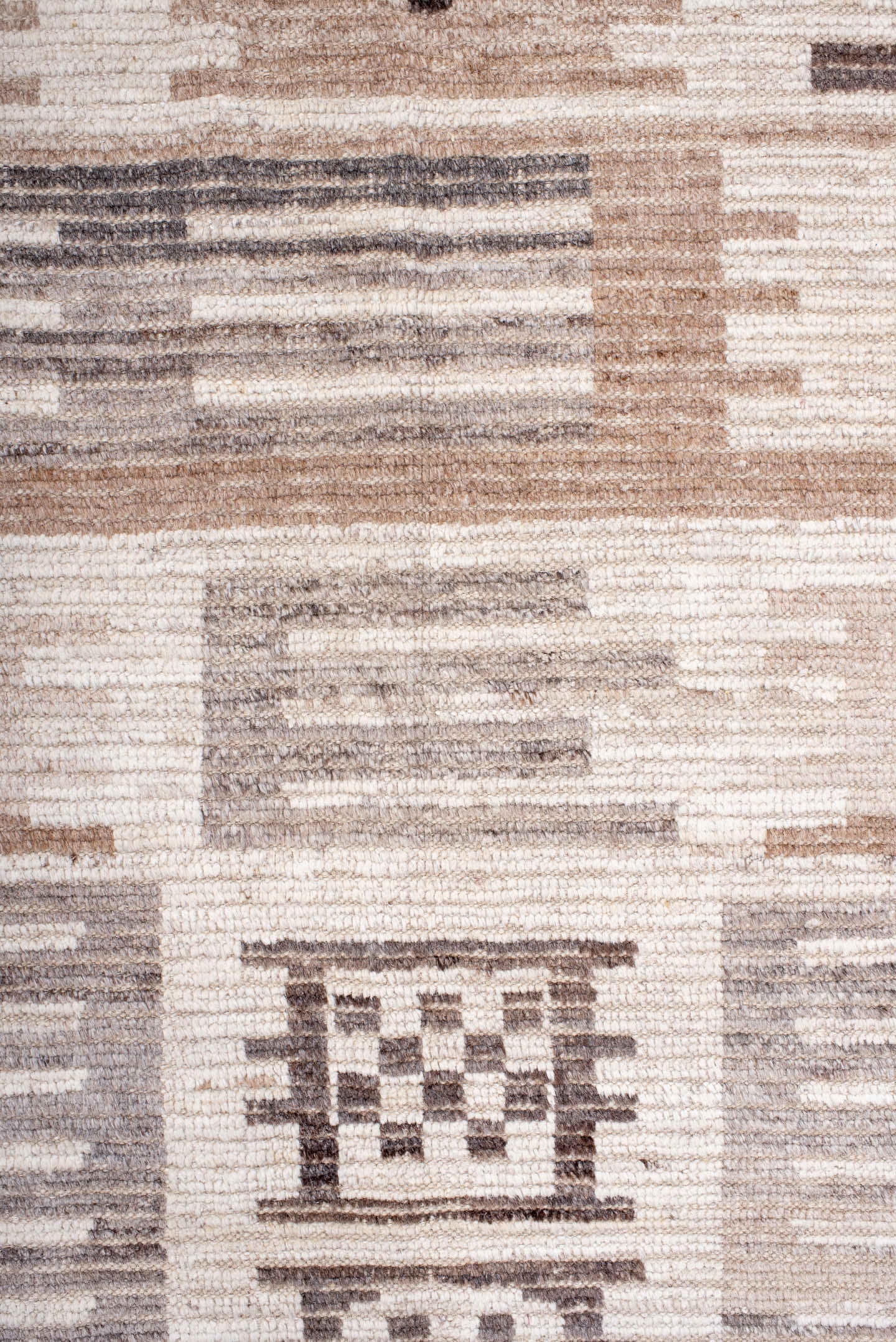 10' x 13' one-of-a-kind handmade vintage Tulu large size rug. Color palette: ivory, taupe, gray, blush, charcoal, cream