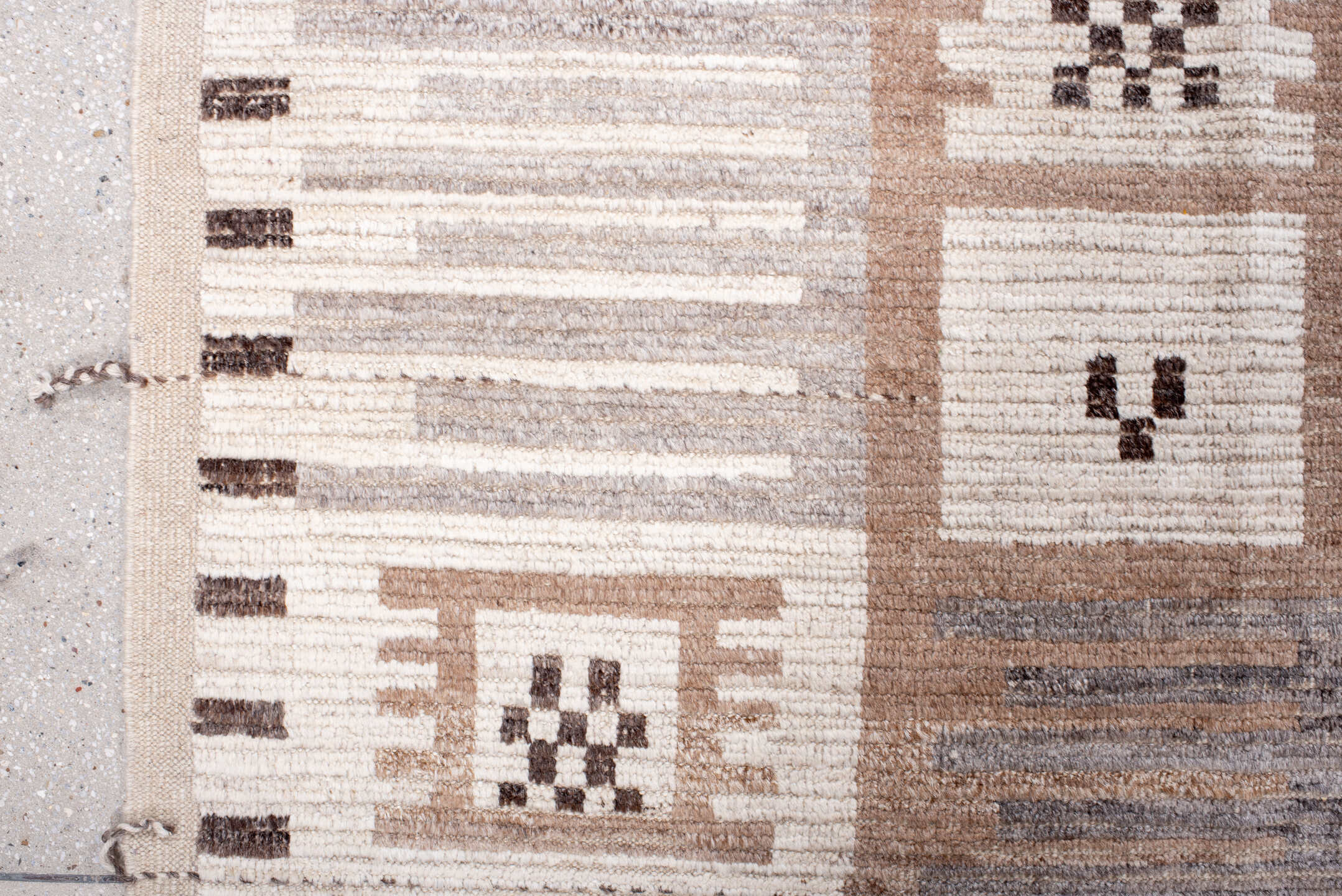 10' x 13' one-of-a-kind handmade vintage Tulu large size rug. Color palette: ivory, taupe, gray, blush, charcoal, cream