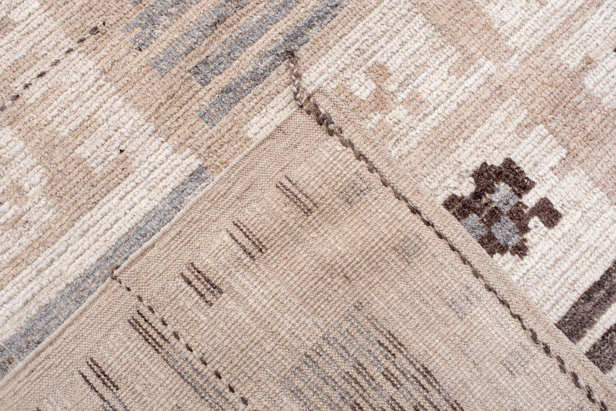 10' x 13' one-of-a-kind handmade vintage Tulu large size rug. Color palette: ivory, taupe, gray, blush, charcoal, cream