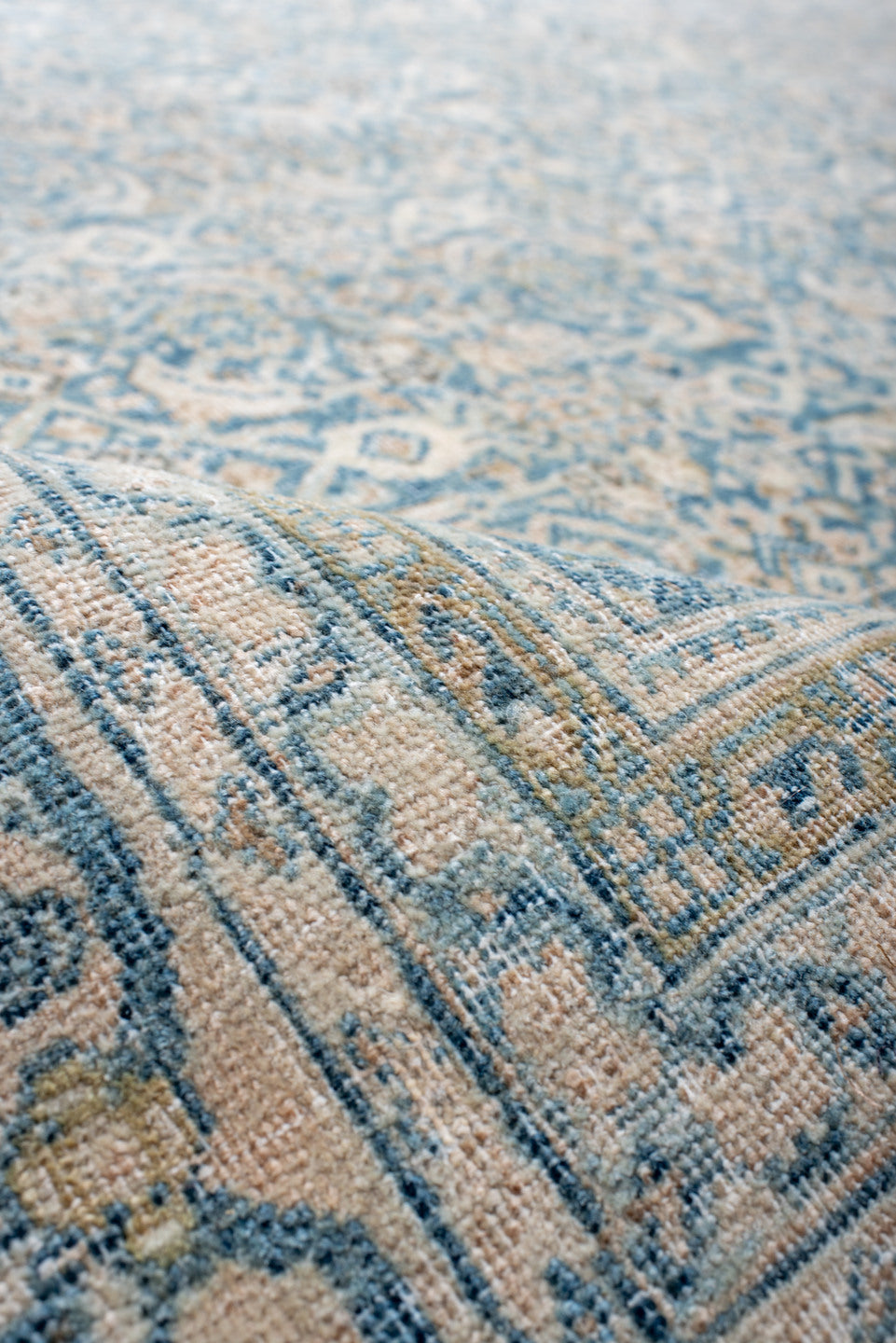 9' x 12' one-of-a-kind handmade antique Tabriz large size rug. Color palette: ivory, sky blue, pale blue, beige, cream