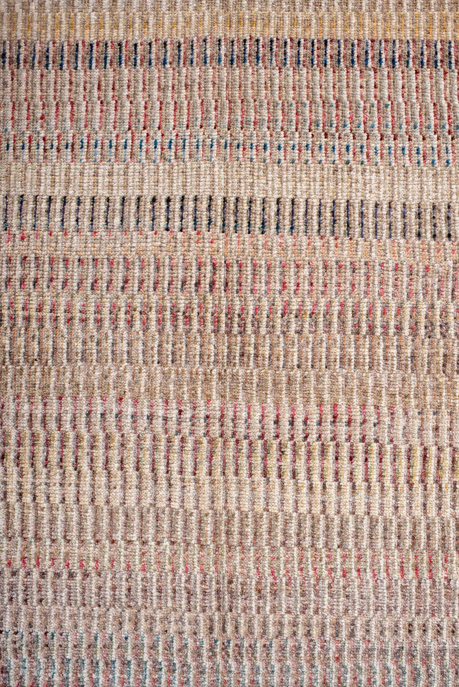 6' x 8' one-of-a-kind handmade handmade Contemporary medium size rug. Color palette: ivory, taupe, beige, sage, rust