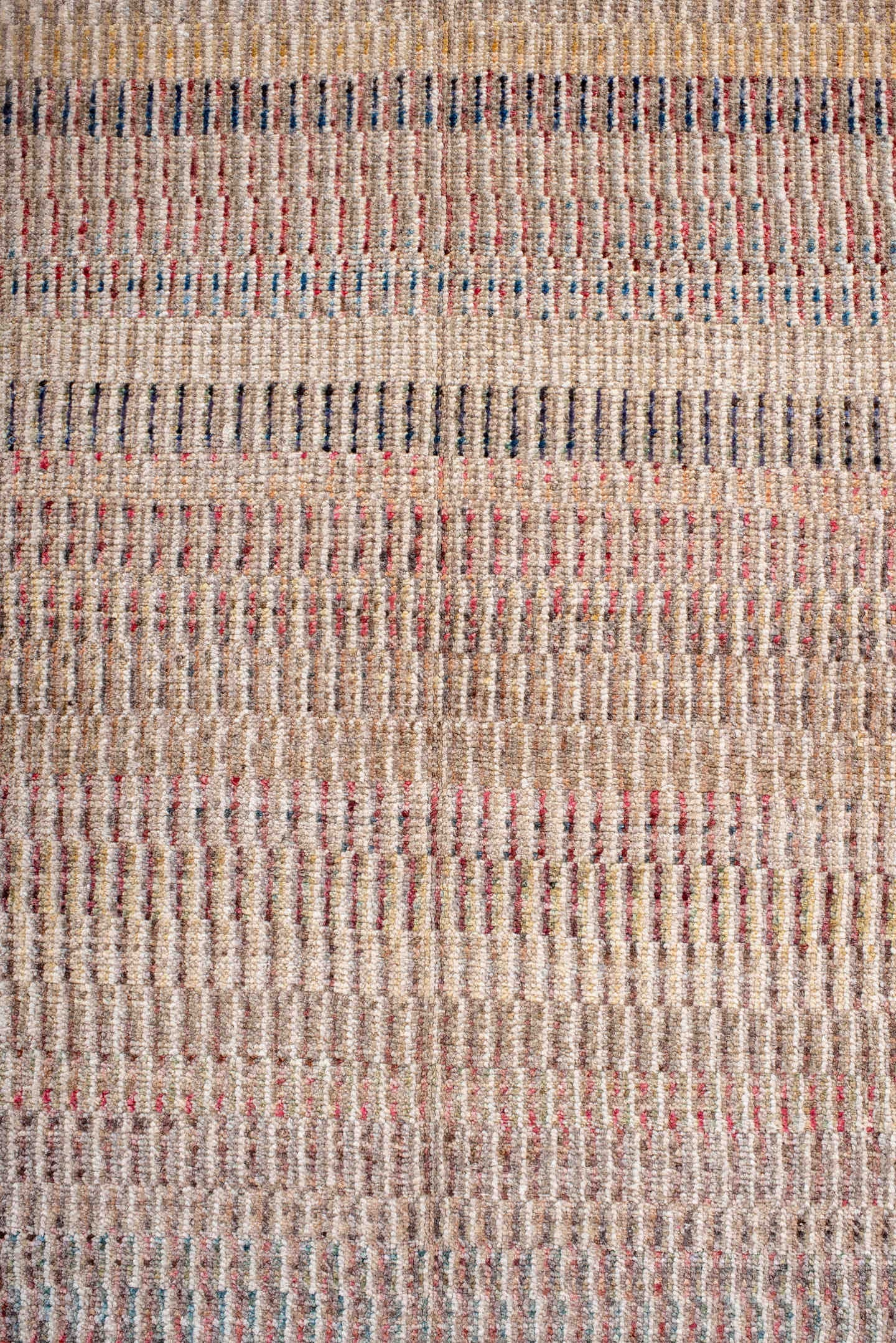 6' x 8' one-of-a-kind handmade handmade Contemporary medium size rug. Color palette: ivory, taupe, beige, sage, rust