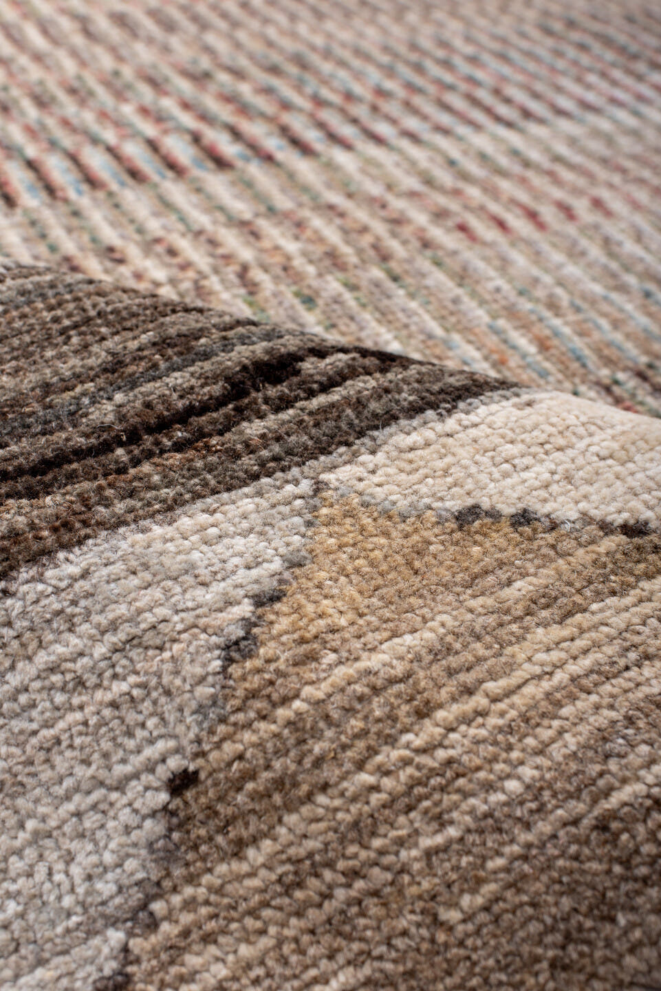 6' x 8' one-of-a-kind handmade handmade Contemporary medium size rug. Color palette: ivory, taupe, beige, sage, rust