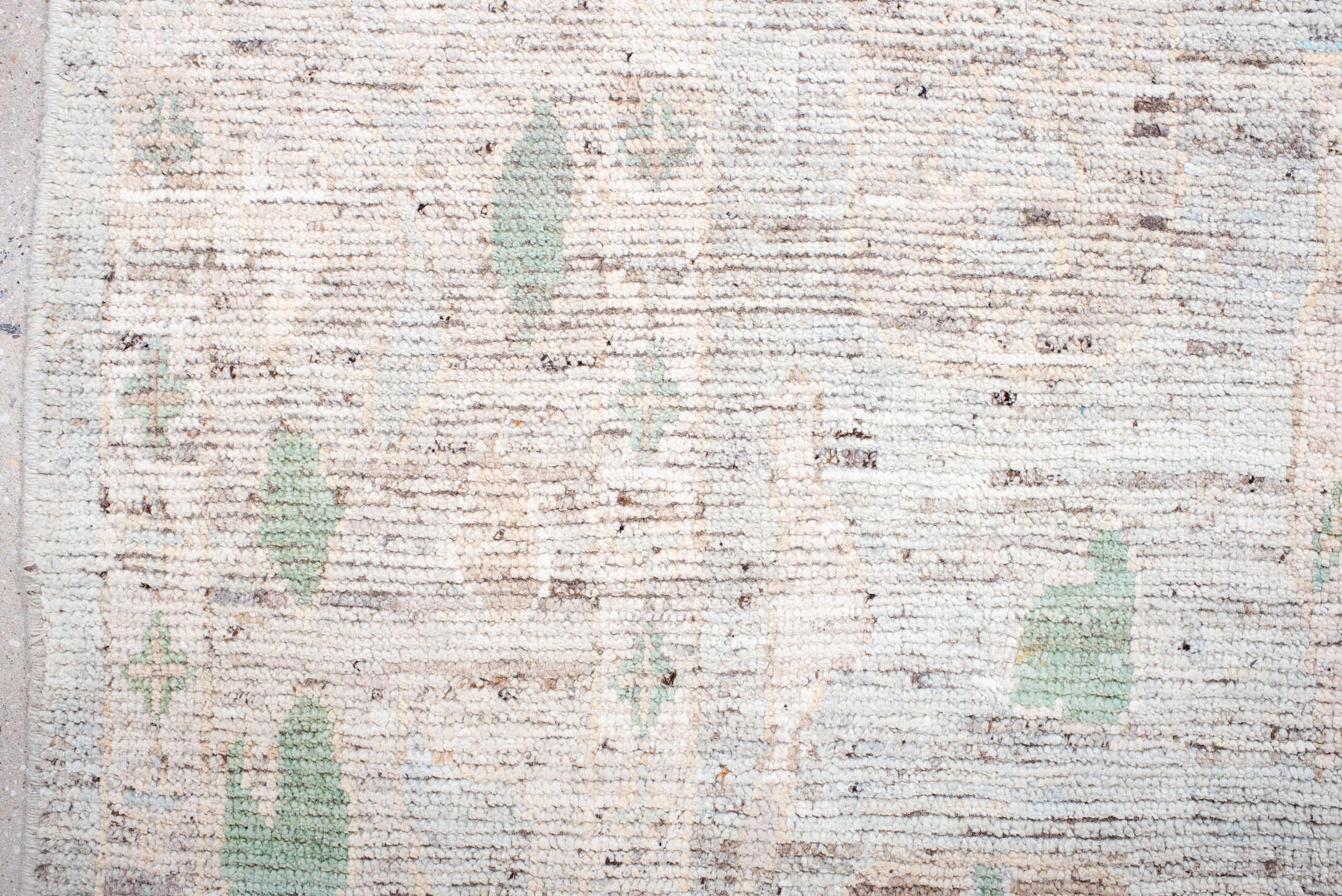 5' x 11' one-of-a-kind handmade vintage Oushak rug. Color palette: ivory, mint, blush, taupe, pale aqua, green, pink, beige