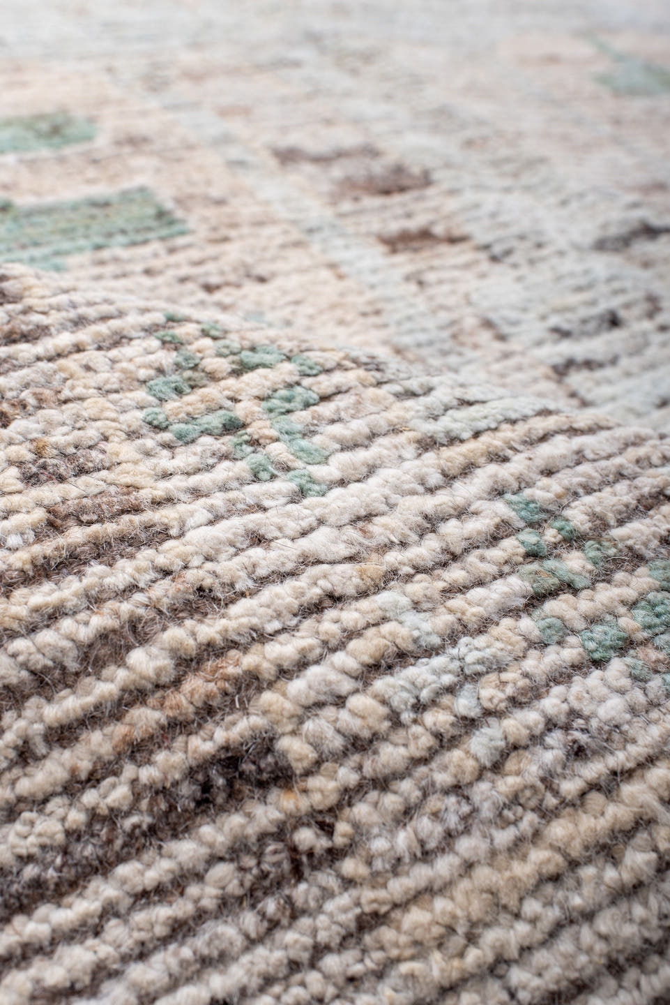5' x 11' one-of-a-kind handmade vintage Oushak rug. Color palette: ivory, mint, blush, taupe, pale aqua, green, pink, beige