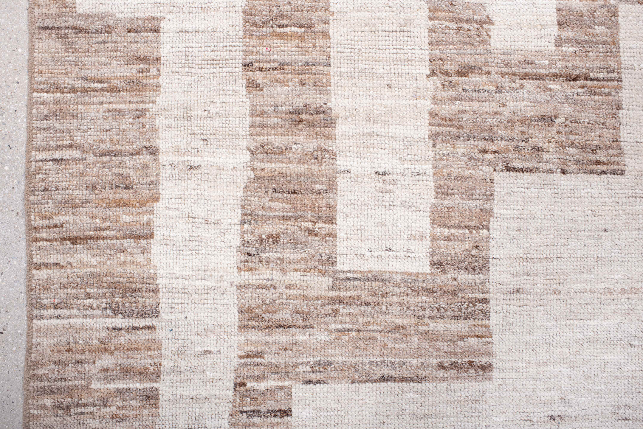 6' x 8' one-of-a-kind handmade vintage Tulu medium size rug. Color palette: ivory, taupe, beige, camel, gray