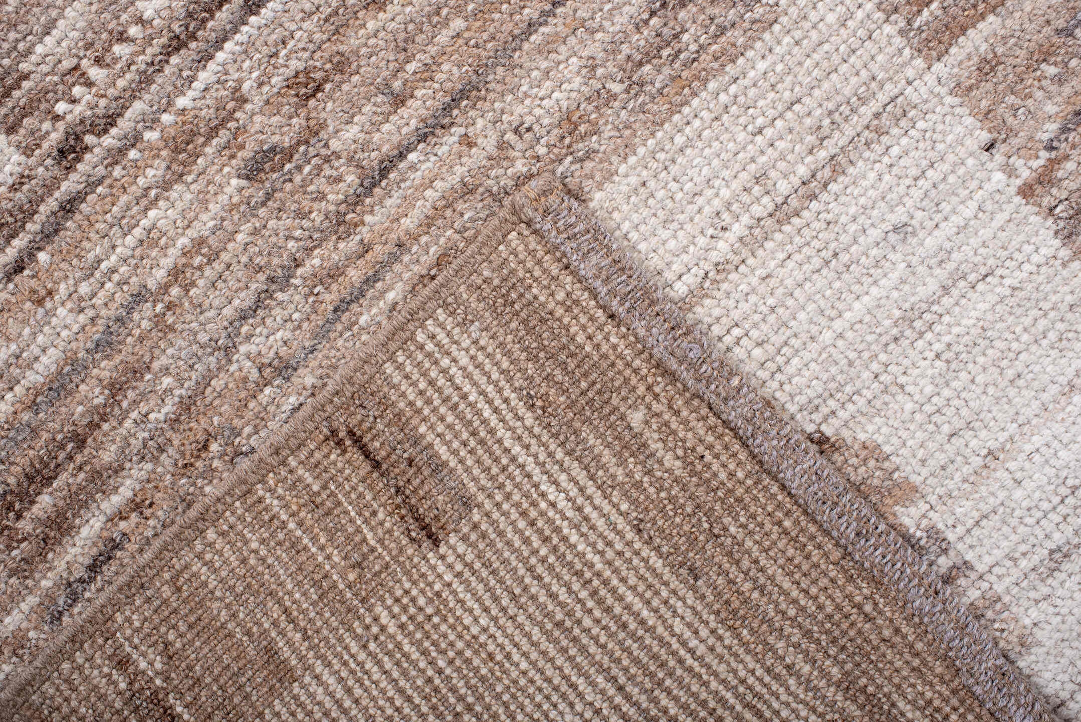 6' x 8' one-of-a-kind handmade vintage Tulu medium size rug. Color palette: ivory, taupe, beige, camel, gray