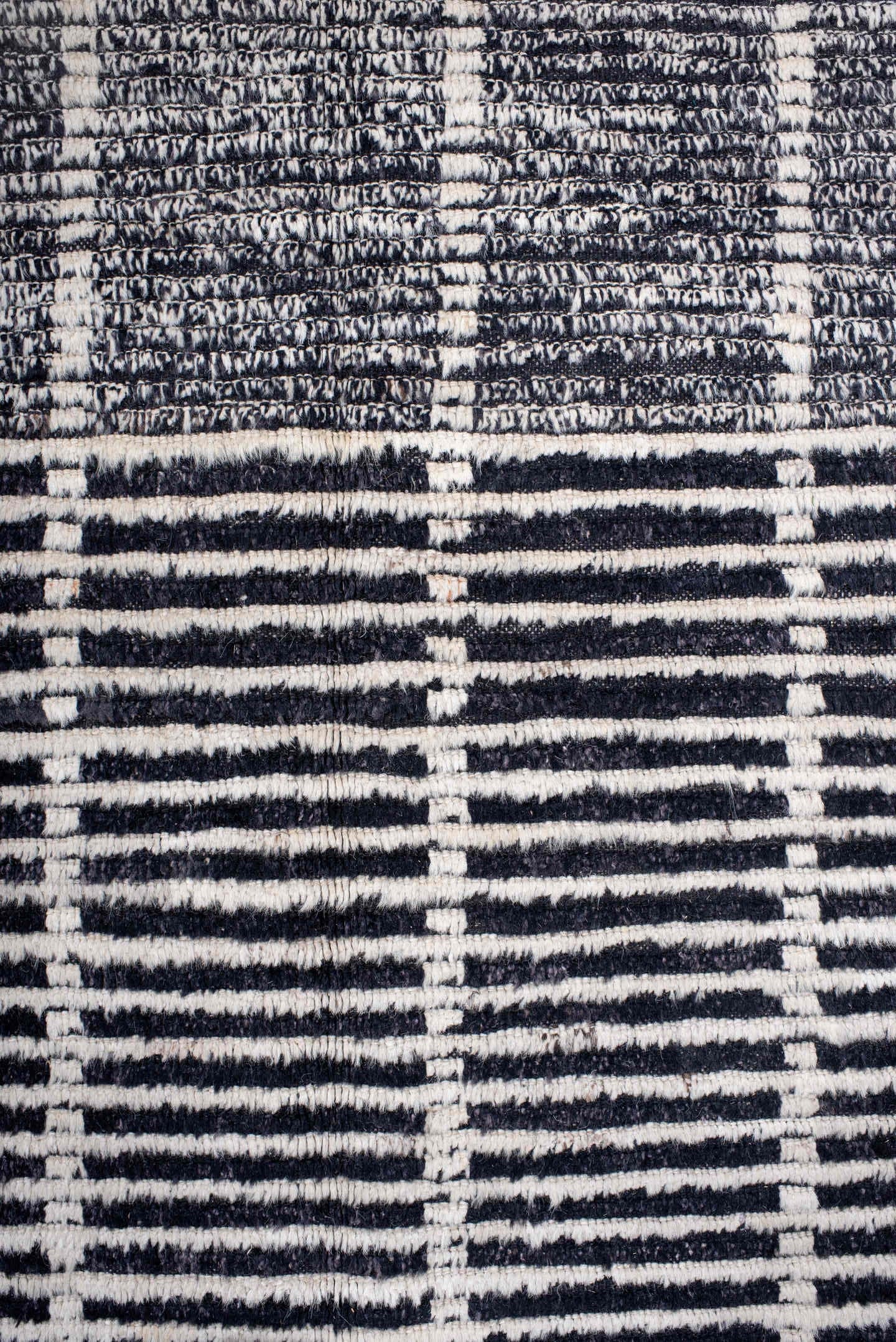 6' x 8' one-of-a-kind handmade vintage Tulu medium size rug. Color palette: black, ivory, charcoal, slate, gray