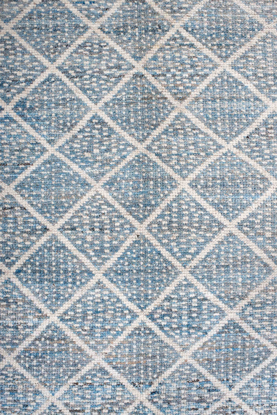 9' x 12' one-of-a-kind handmade vintage Tulu large size rug. Color palette: pale blue, ivory, sky blue, slate, cream