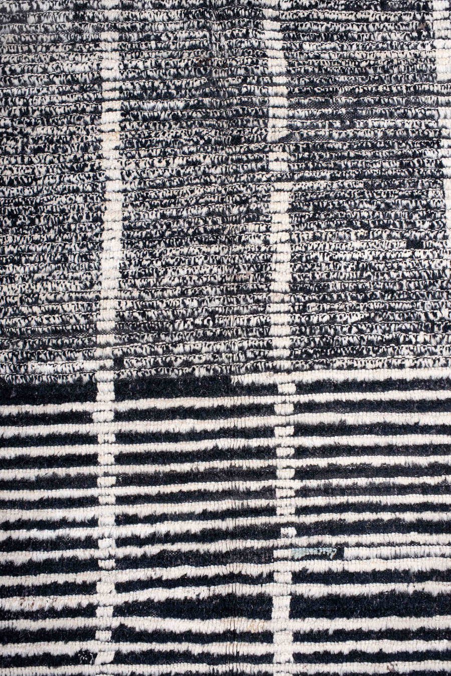 6' x 8' one-of-a-kind handmade vintage Tulu medium size rug. Color palette: ivory, charcoal, black, gray