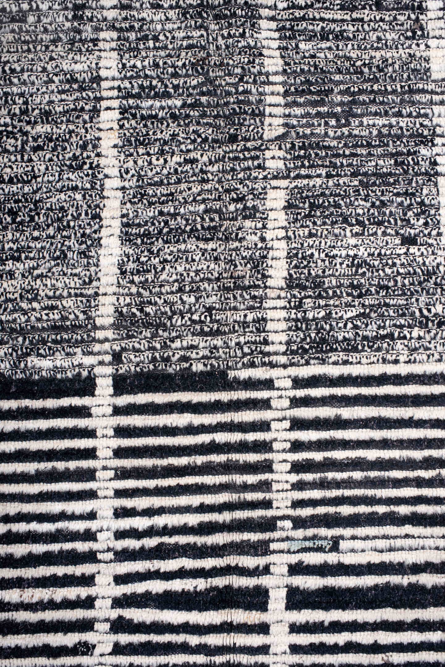 6' x 8' one-of-a-kind handmade vintage Tulu medium size rug. Color palette: ivory, charcoal, black, gray