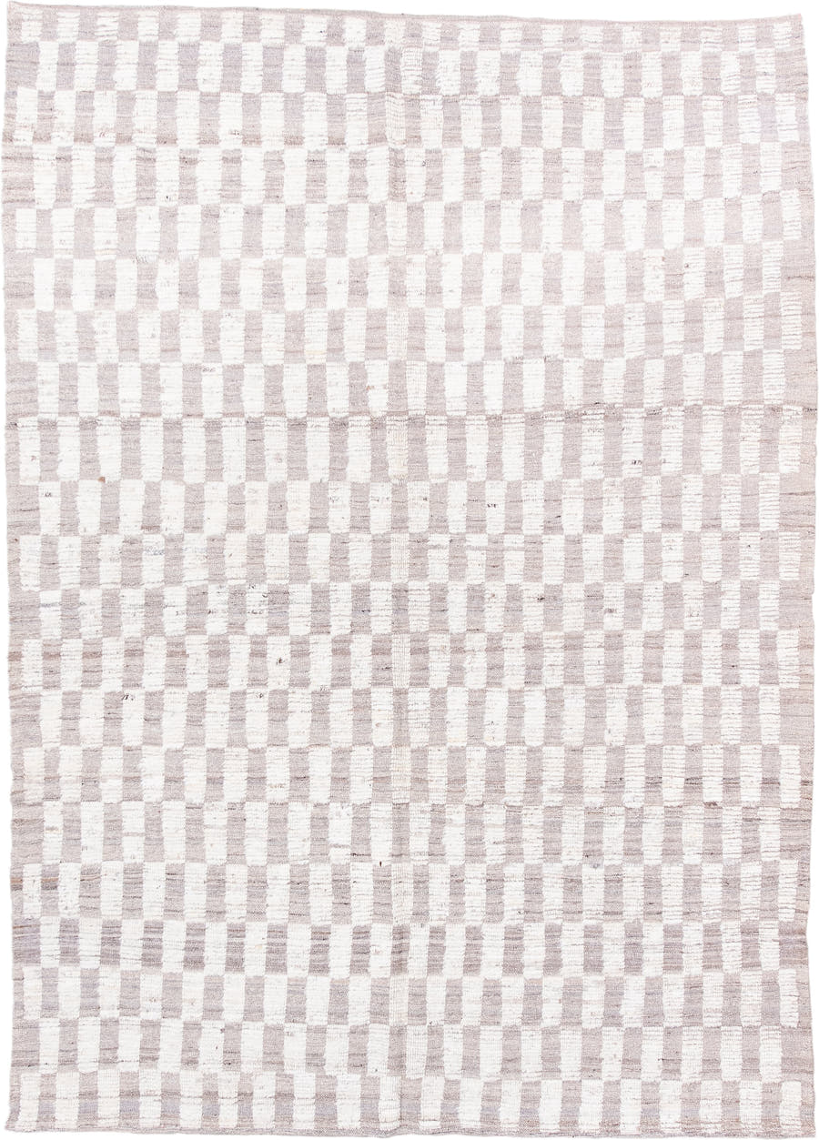 6' x 8' one-of-a-kind handmade vintage Tulu medium size rug. Color palette: ivory, taupe, cream, greige, beige, gray