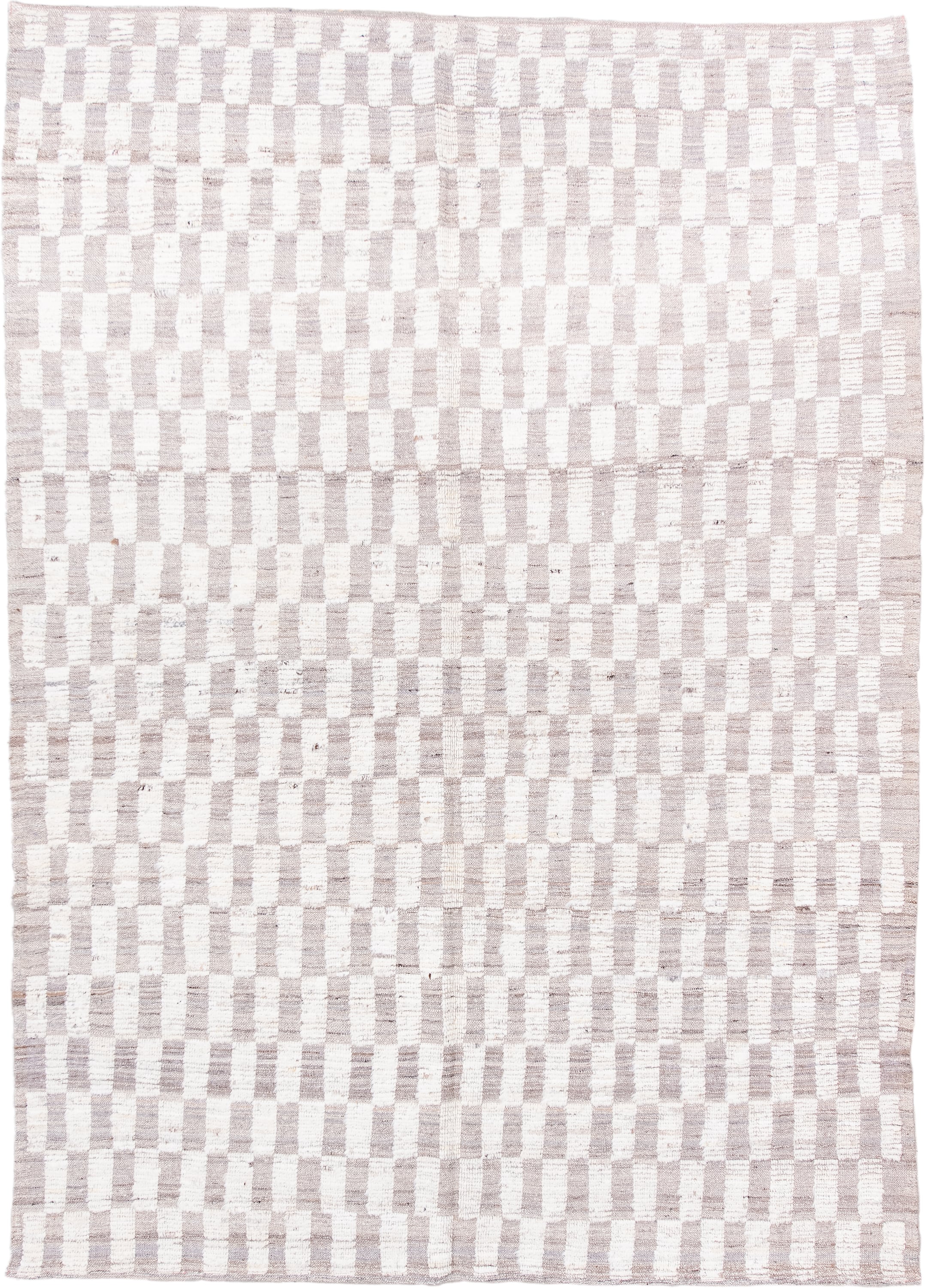 6' x 8' one-of-a-kind handmade vintage Tulu medium size rug. Color palette: ivory, taupe, cream, greige, beige, gray