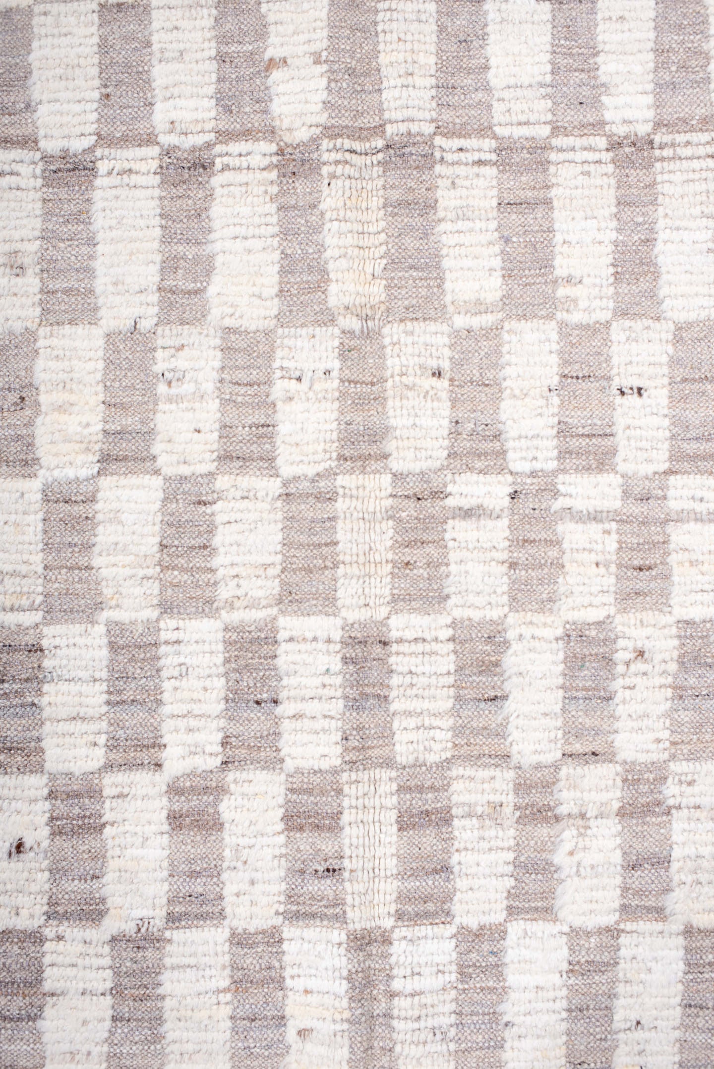 6' x 8' one-of-a-kind handmade vintage Tulu medium size rug. Color palette: ivory, taupe, cream, greige, beige, gray