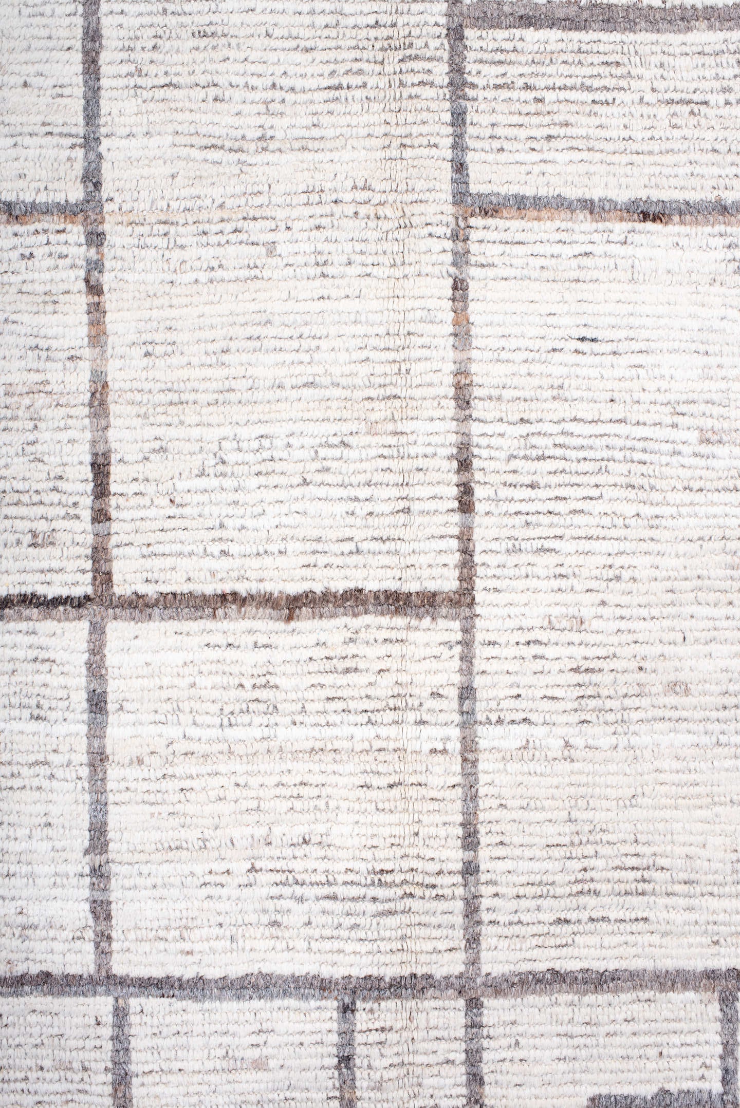 6' x 9' one-of-a-kind handmade vintage Tulu medium size rug. Color palette: ivory, taupe, gray, cream, beige