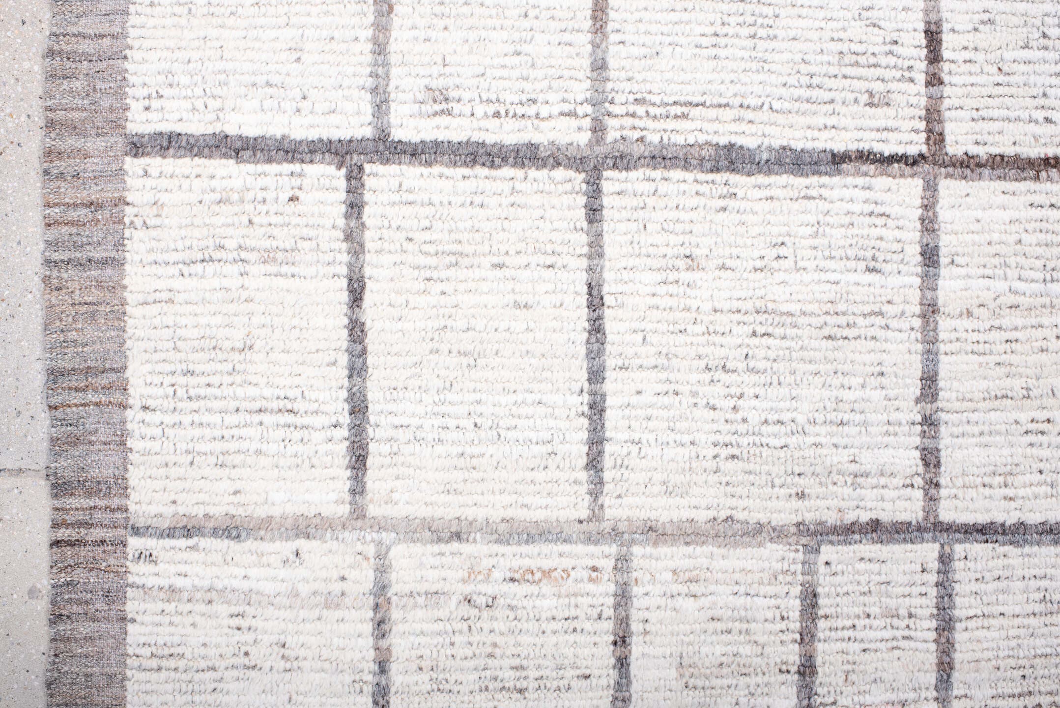 6' x 9' one-of-a-kind handmade vintage Tulu medium size rug. Color palette: ivory, taupe, gray, cream, beige